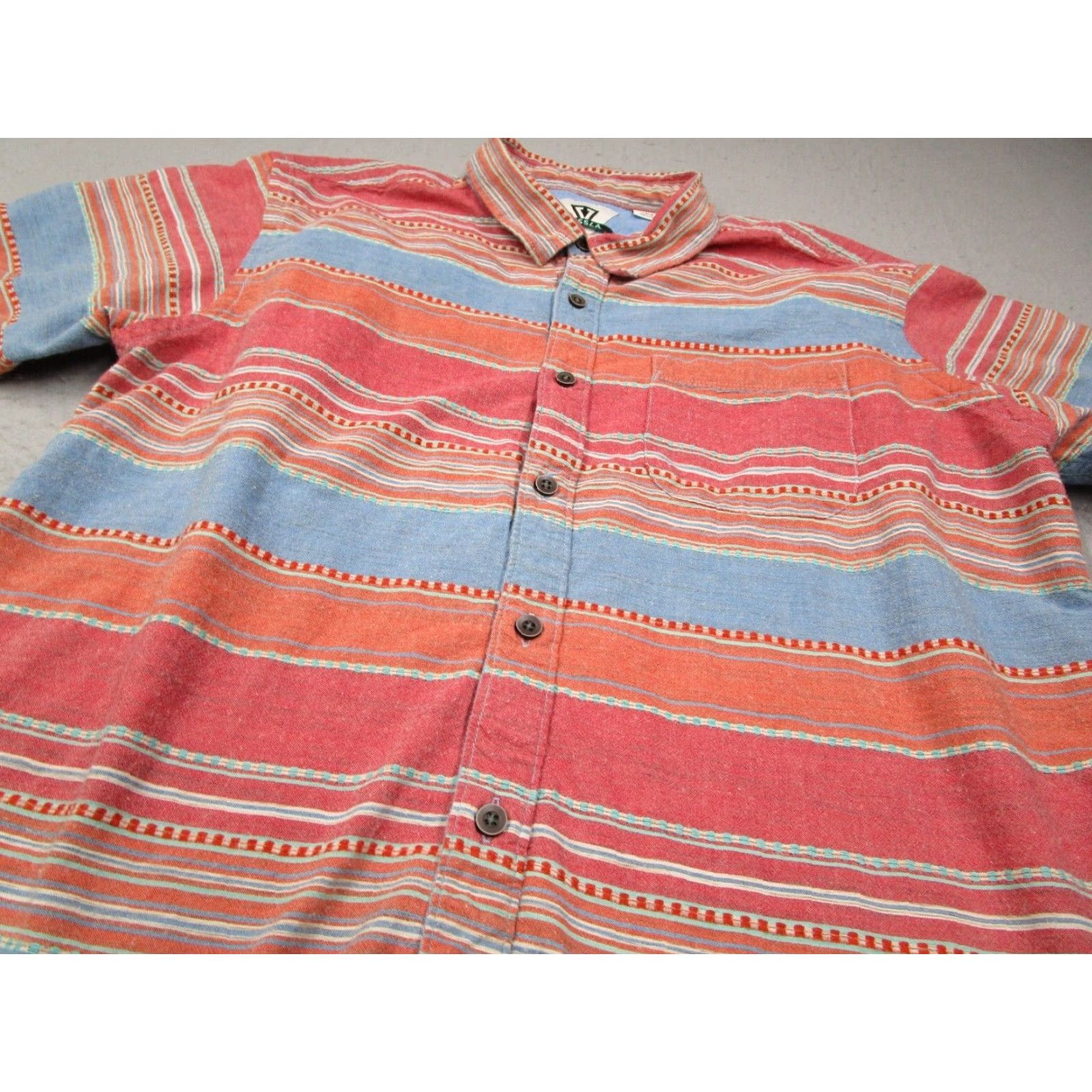 Vissla Vissla Mens Large Red Striped Short Sleeve Button Up Shirt Hawaiian Beach Cotton Size US L / EU 52-54 / 3 - 2 Thumbnail