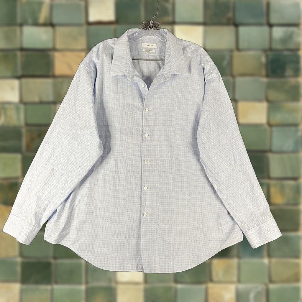 Calvin Klein CALVIN KLEIN Slim Fit Blue Long Sleeve Dress Shirt 3XL Mens Size 48R - 1 Thumbnail