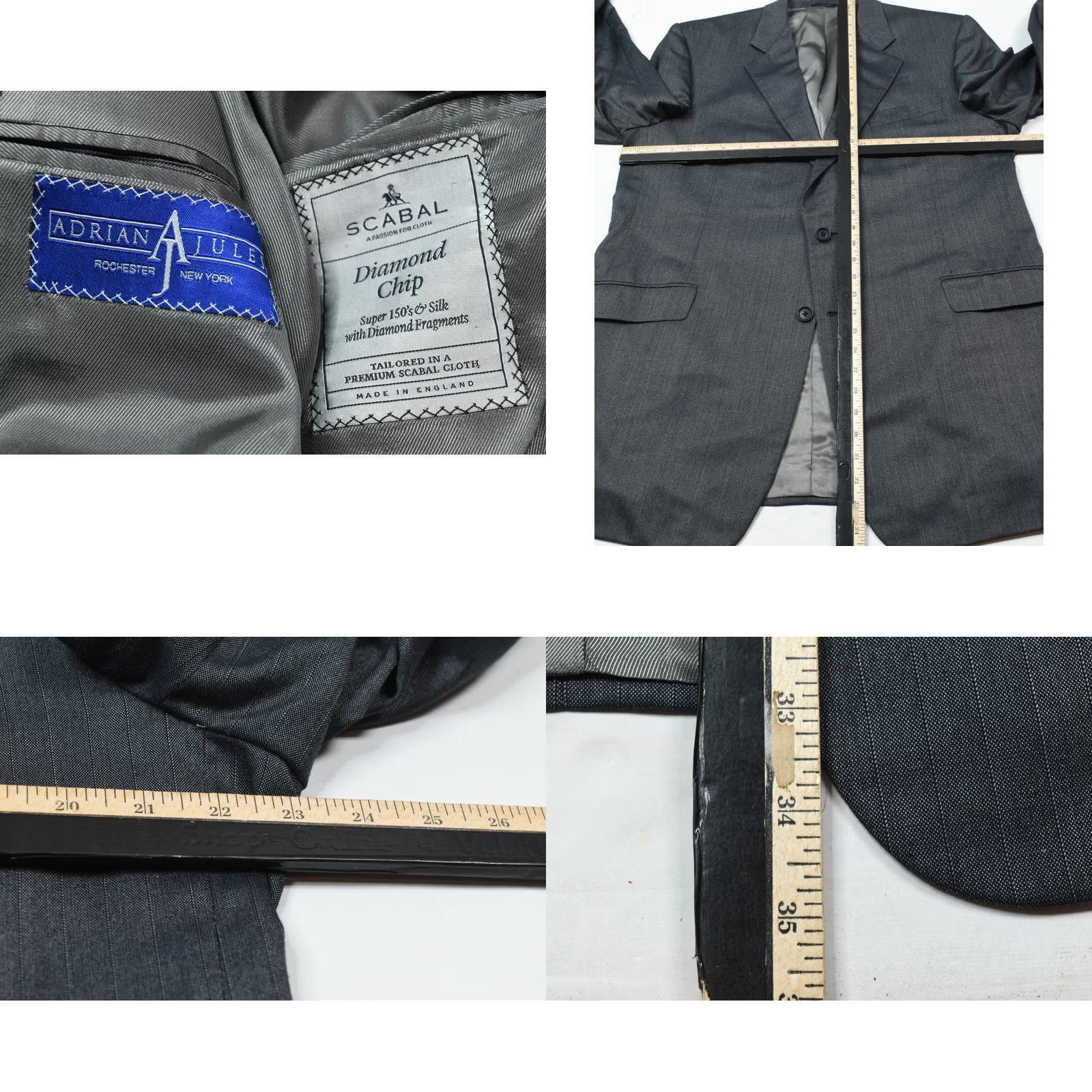 Vintage Adrian Jules SCABAL Diamond Chip Suit 46 Gray Wool Silk 150s Two-Button Mens Size 46R - 8 Thumbnail