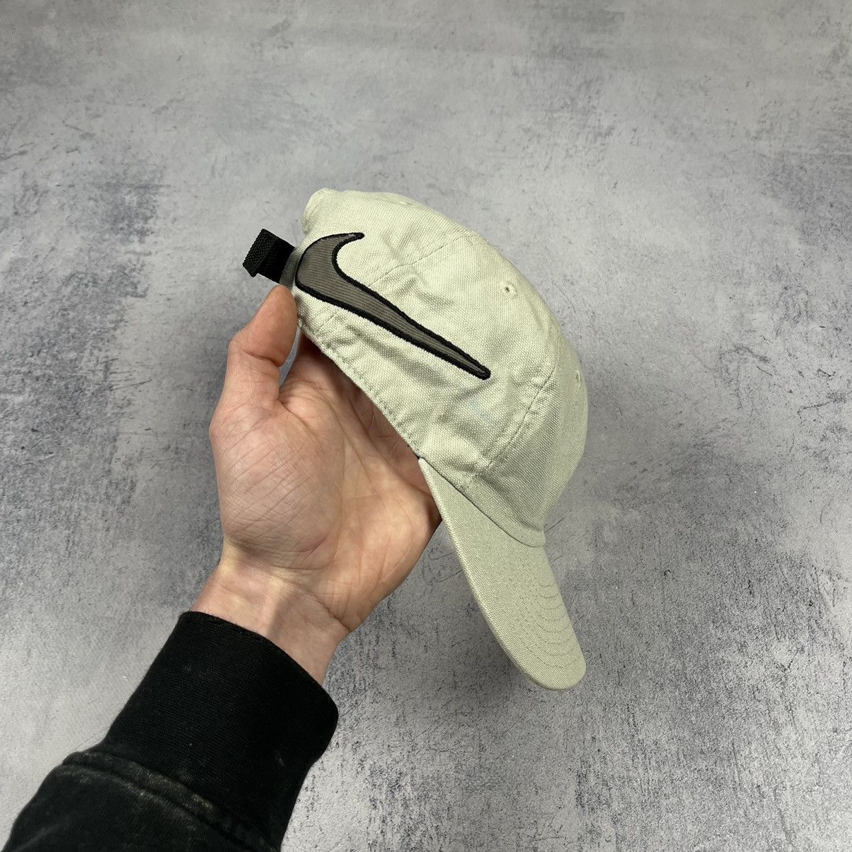 Nike × Vintage Vintage Nike rare big swoosh y2k beige cream cap 90’s Size ONE SIZE - 4 Thumbnail