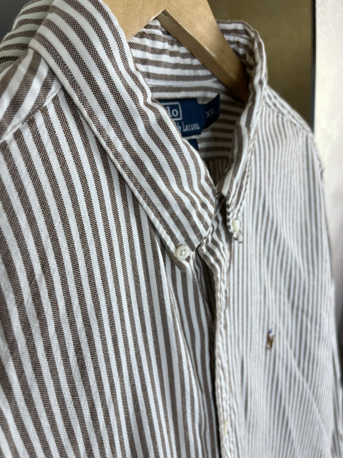 Polo Ralph Lauren Polo Ralph Lauren Slim Fit Brown Striped Oxford Shirt Size US XL / EU 56 / 4 - 6 Thumbnail