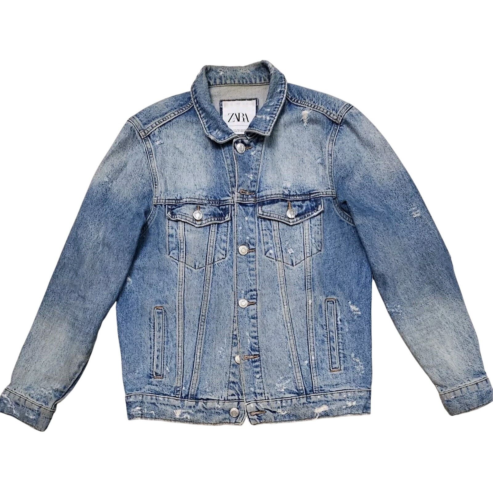 Zara Zara Graphffiti Print Washed Vintage Denim Jacket Blue Size US M / EU 48-50 / 2 - 2 Thumbnail