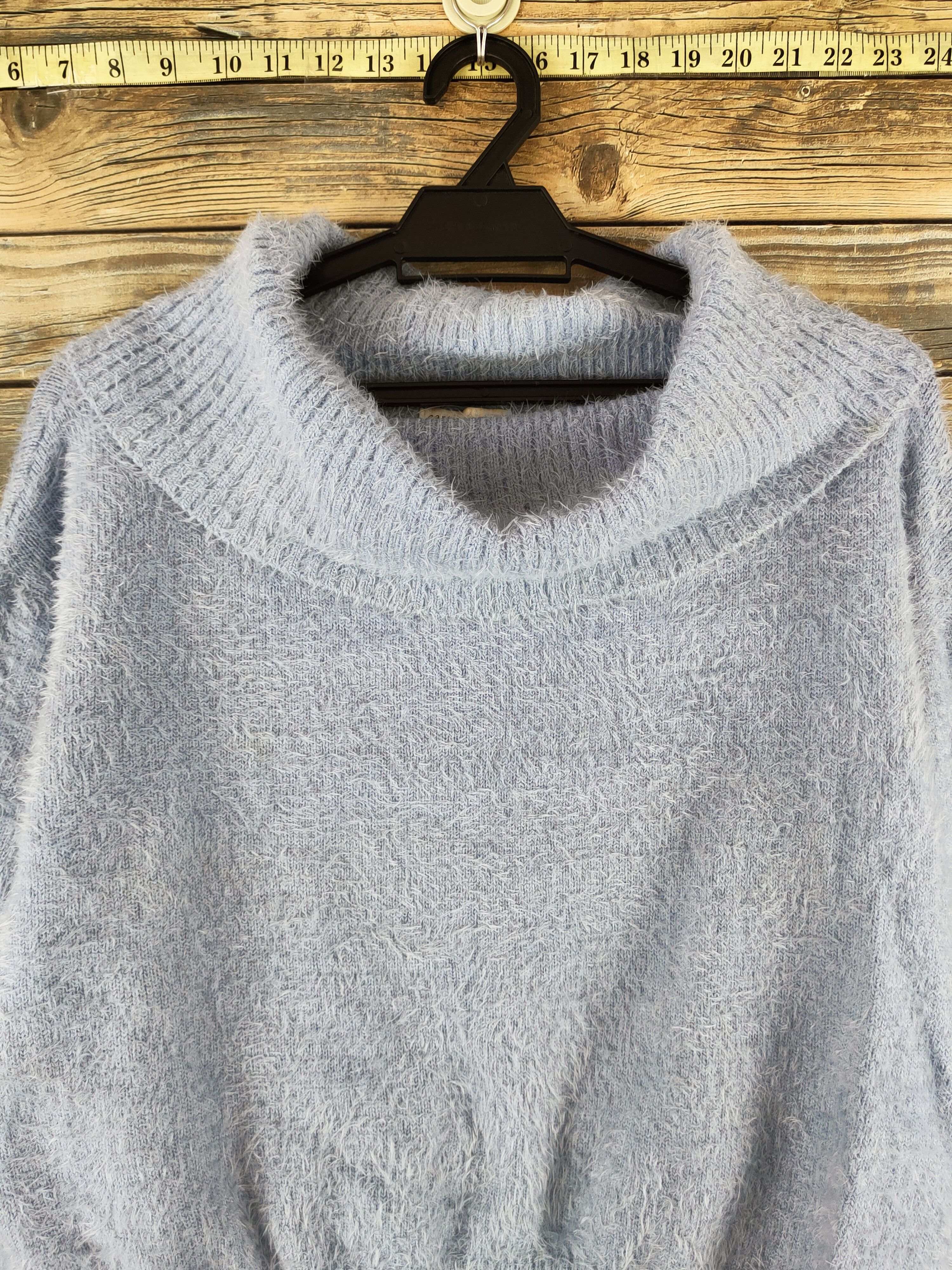Japanese Brand Earth Music & Ecology Blue Fur Mohair Knitwear #46-549 Size S / US 4 / IT 40 - 2 Thumbnail