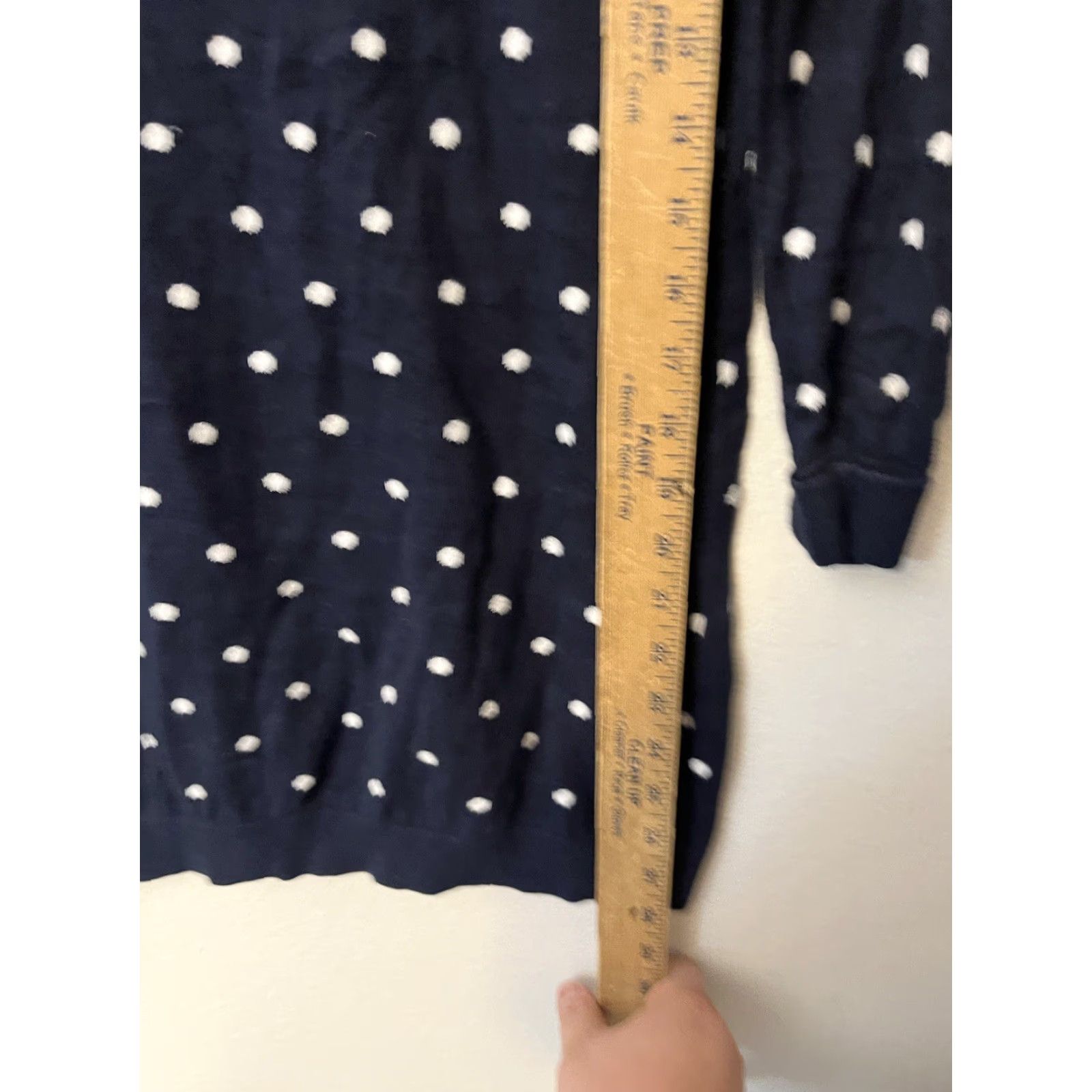 H&M H&M MAMA Polka-Dot Long Sleeve Crew Neck Navy Pullover Maternity Top Size S Blue Cotton Blend Women's Blouse Casual Stretch Waist 90s? Size S / US 4 / IT 40 - 4 Thumbnail