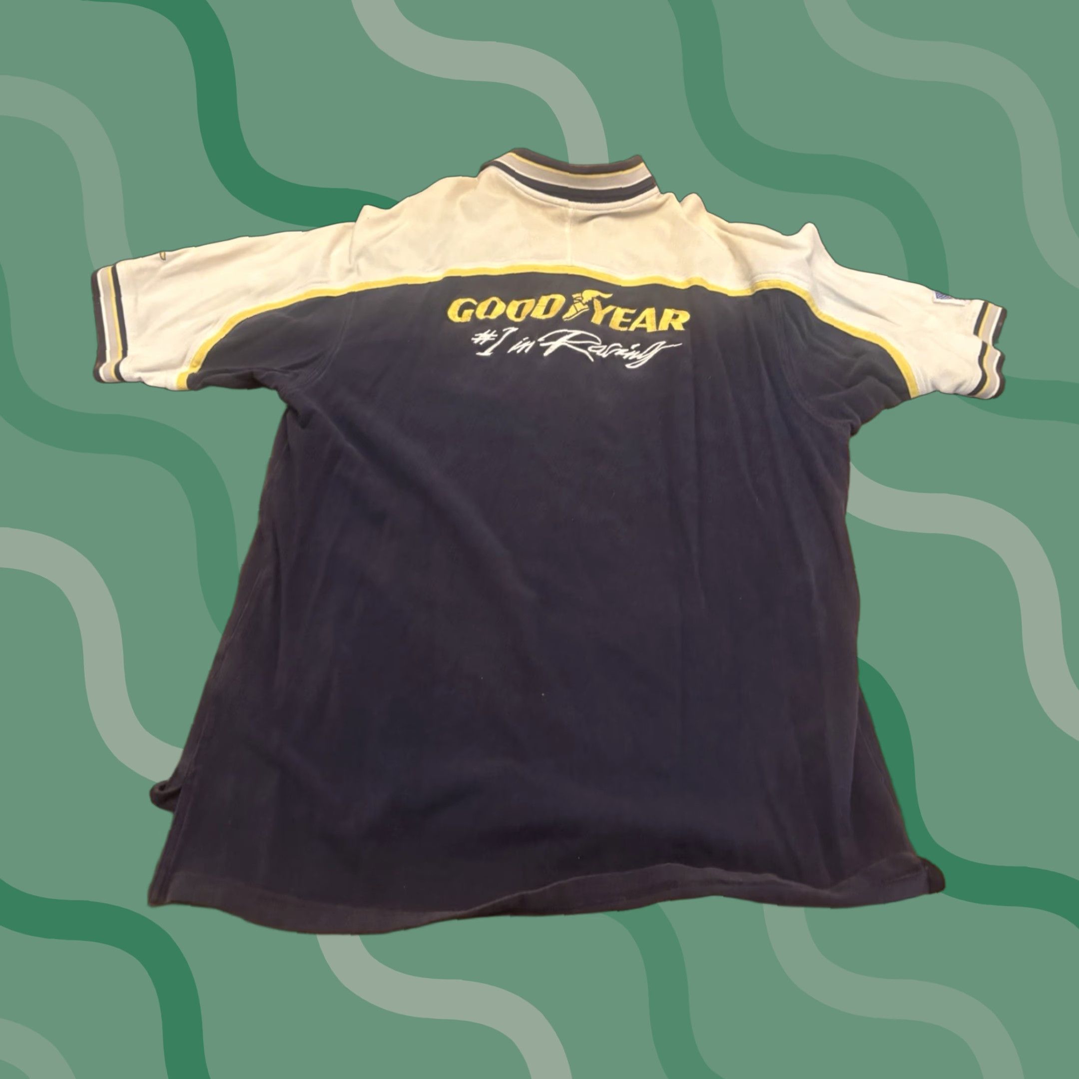 Vintage Goodyear Polo Shirt Mens L Blue Yellow Motorsports USA Flag Polo Shirt Goodyear Logo Embroidered Racing Size US L / EU 52-54 / 3 - 1 Thumbnail