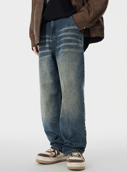 Japanese Brand American street washed whisker distressed straight jeans Size US 32 / EU 48 - 2 Thumbnail