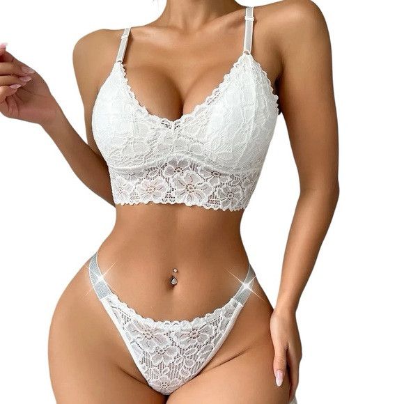 Other Women White Lace Lingerie Set Size L / US 10 / IT 46 - 1 Thumbnail