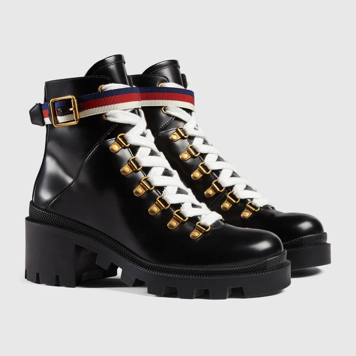 Gucci o1s1wg110225 Leather Ankle Boots With Sylvie Web in Black Size US 5.5 / IT 35.5 - 2 Thumbnail