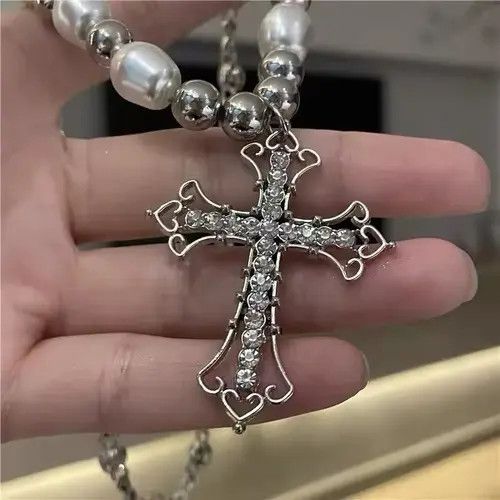 Jewelry Silver Jewel Cross Goth Chrome God Necklace Jesus Chain Size ONE SIZE - 5 Thumbnail