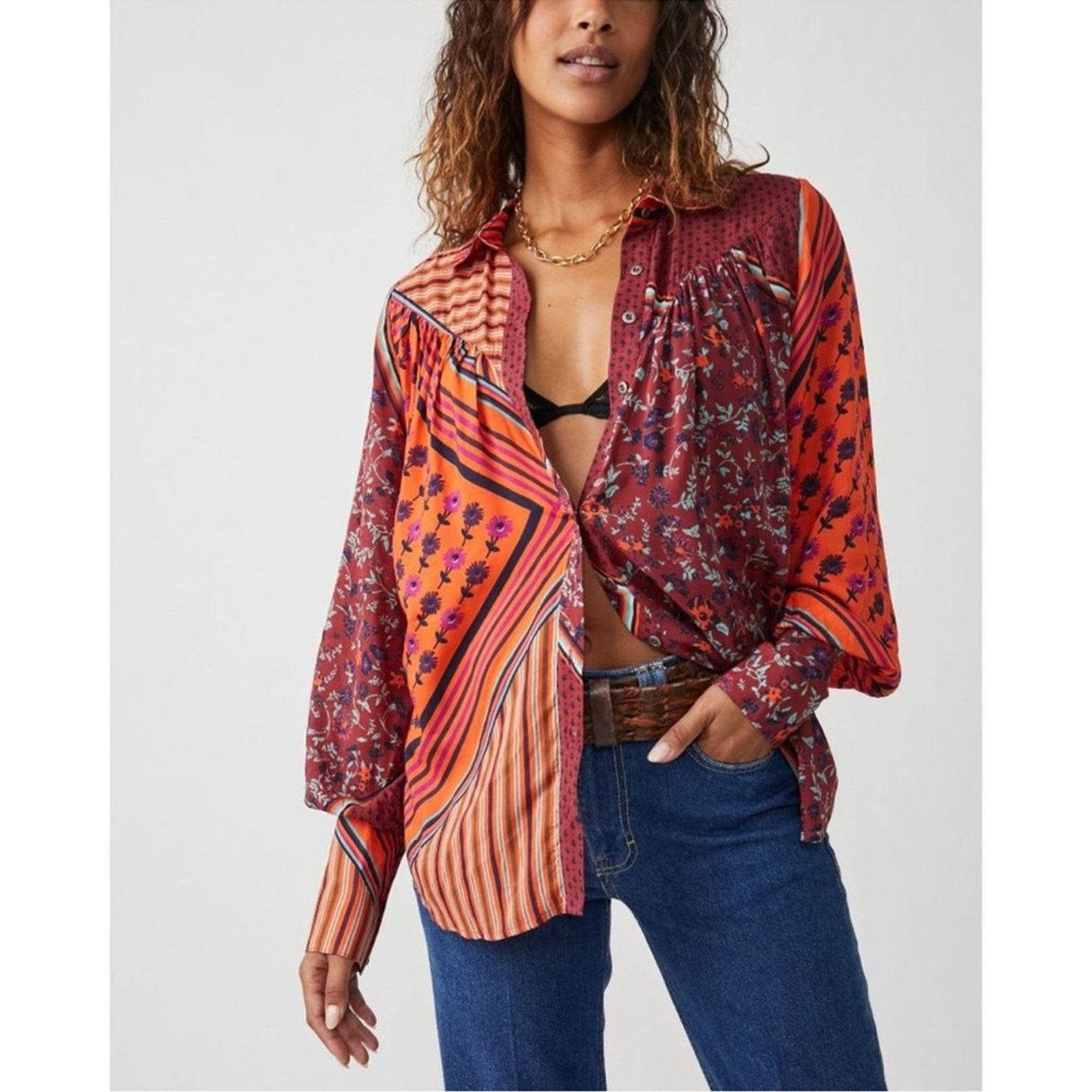 Free People 🎉LAST CHANCE🎉 FREE PEOPLE Hazel Button Down Top Size L / US 10 / IT 46 - 1 Thumbnail