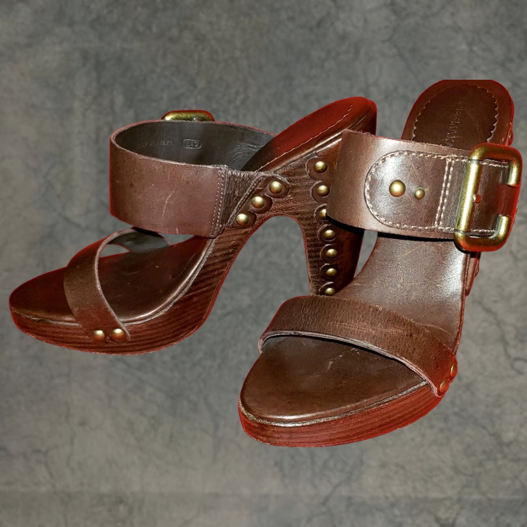 Bcbgmaxazria BCBG MAXAZRIA Slide High Heel Sandals Sz 6.5B Brown Leather Crossovers Buckle Open Toe Womens Size US 7 / IT 37 - 1 Thumbnail