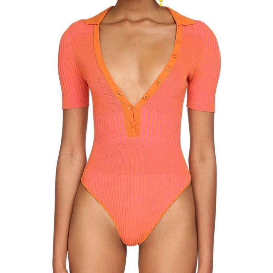 Jacquemus JACQUEMUS RIBBED PINK/ORANGE BODY SUIT TEE Size XXS / US 00 / IT 34 - 1 Thumbnail