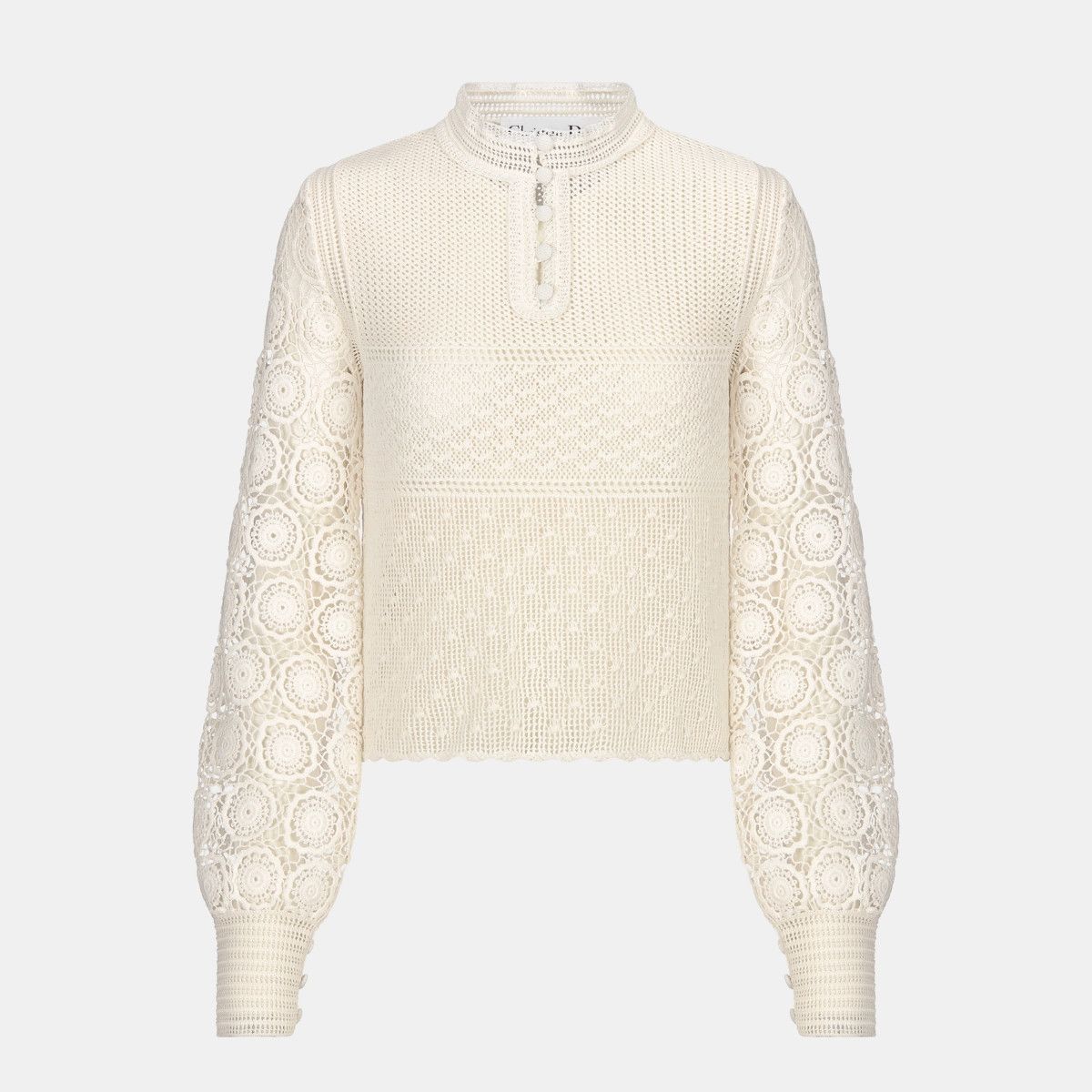 Dior o1bcso1str0225 Crochet-Effect Sweater in Ecru Size M / US 6-8 / IT 42-44 - 1 Thumbnail