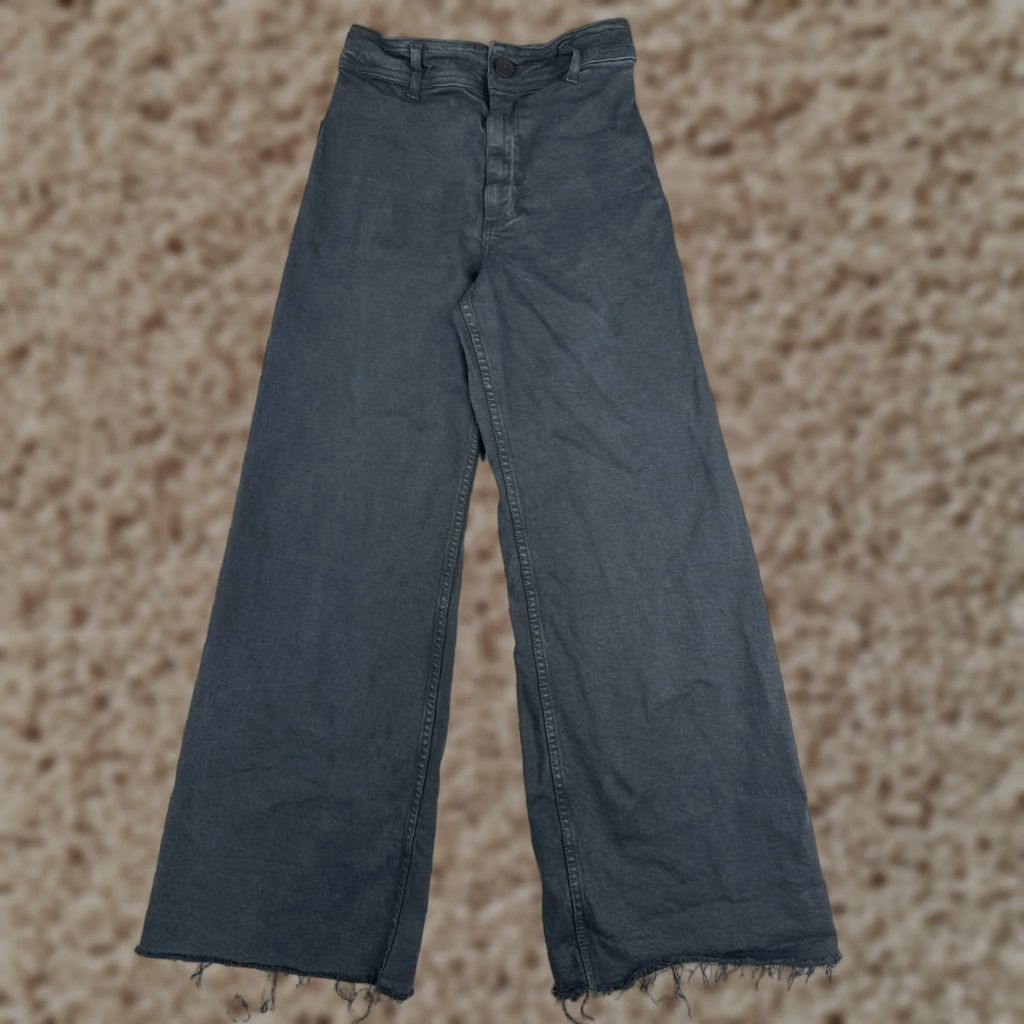 Zara Zara Jeans Women 2 Black Denim Wide Leg High Rise Zip Fly Cotton Blend 24X28 Size 26" / US 2 / IT 38 - 1 Thumbnail