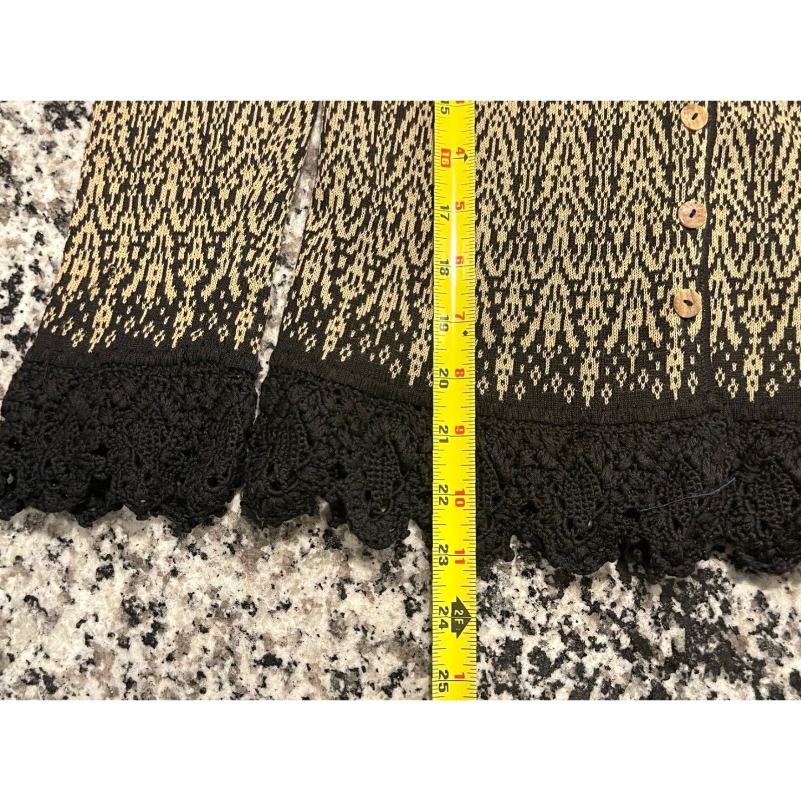 Vintage Peruvian Connection Cardigan Women's Size S Beige Black 100% Cotton Pima Crochet Knit Sweater Size S / US 4 / IT 40 - 2 Thumbnail