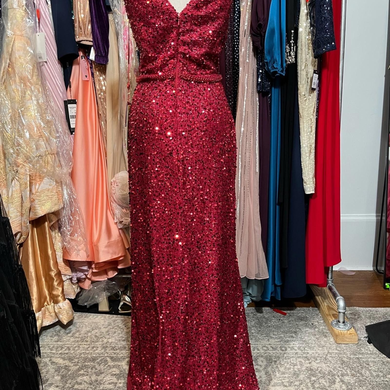 Other Red Sequin Ruched Maxi Dress V-Neck Size XL / US 12-14 / IT 48-50 - 5 Thumbnail