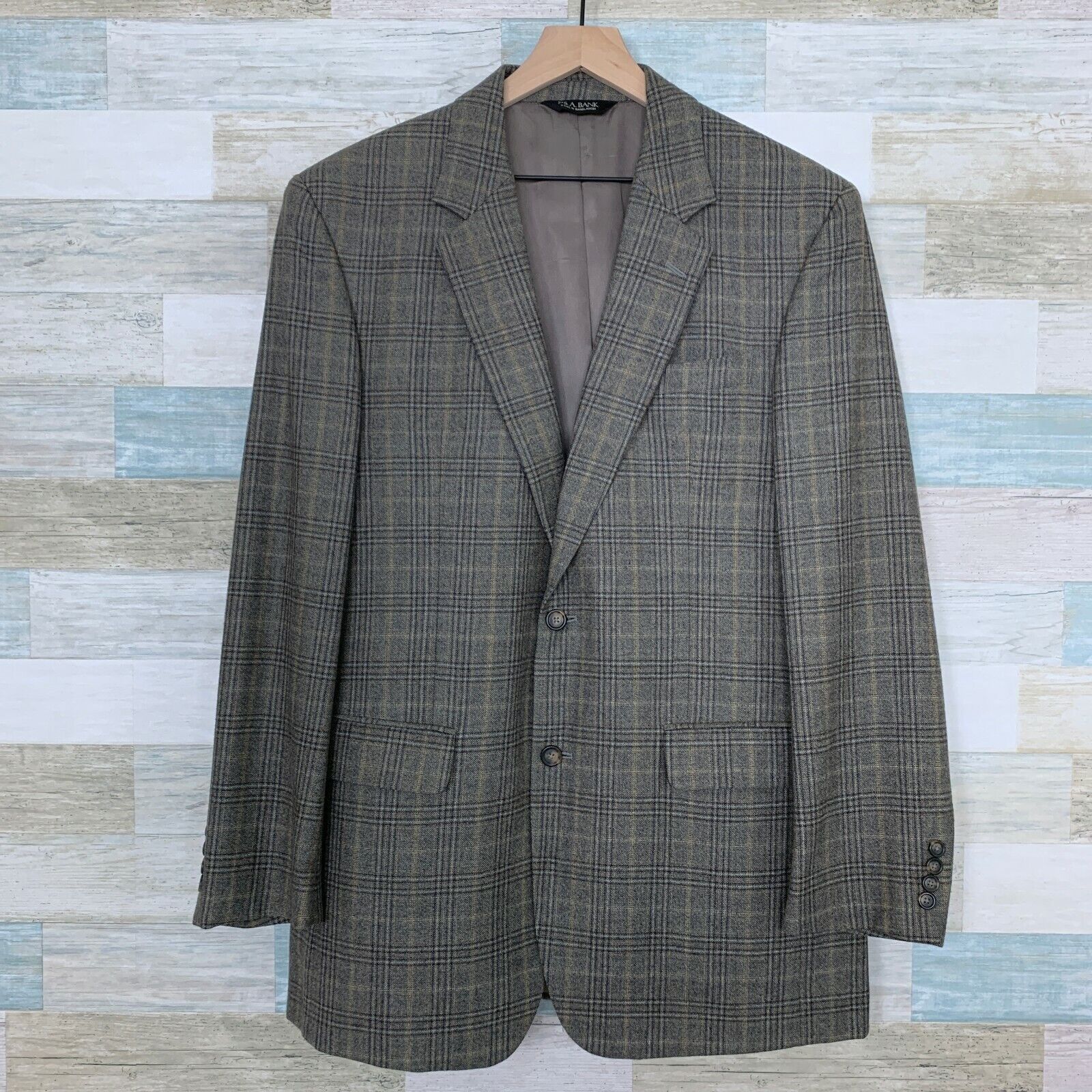 Jos. A. Bank Jos A Bank Wool Sport Coat Jacket Gray Two Button Check 43L Size 42L - 1 Thumbnail