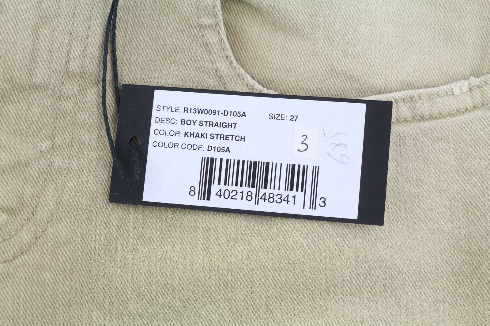R13 BOY STRAIGHT 27 Khaki Stretchy Washed Cropped 86277 Size 27" / US 4 / IT 40 - 8 Thumbnail
