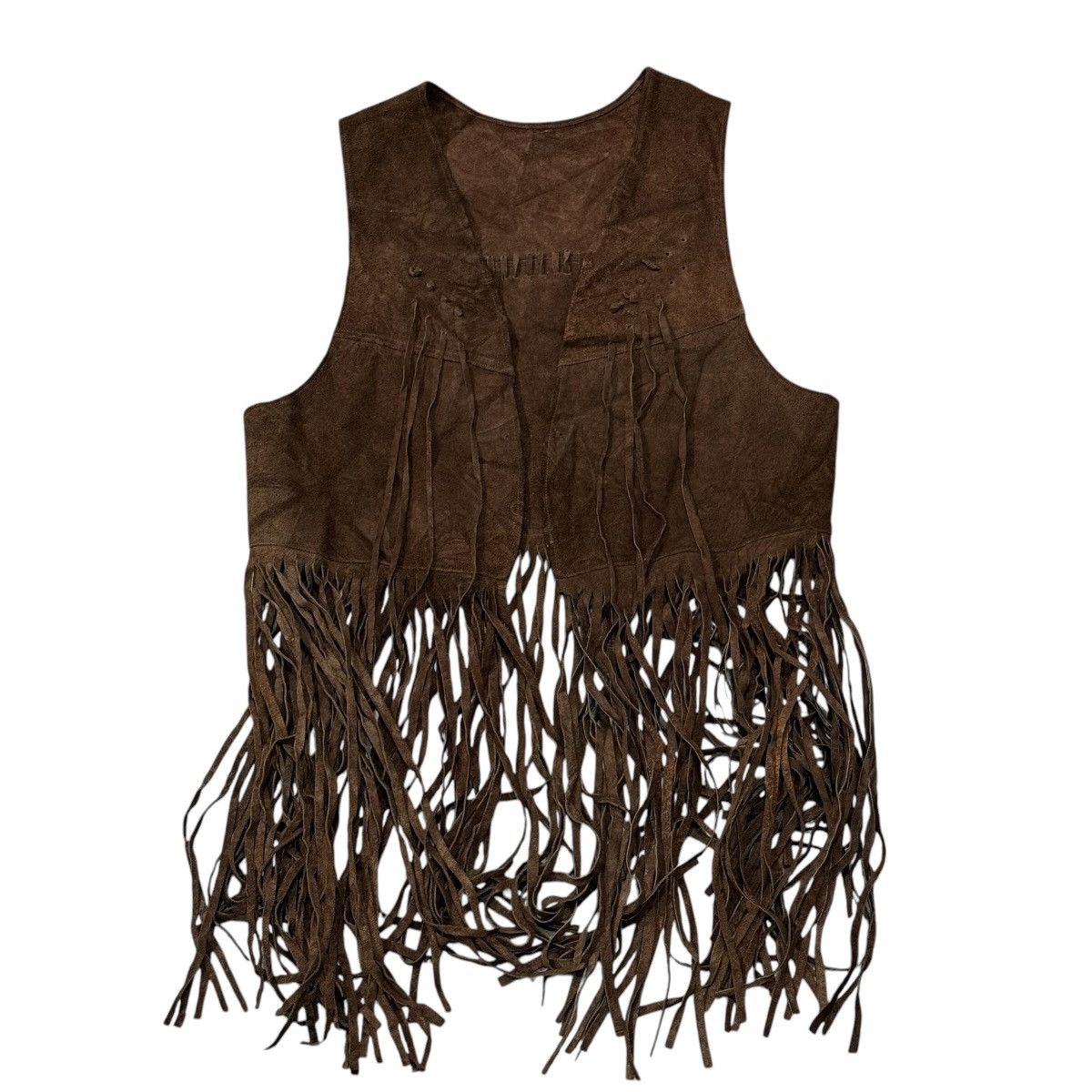 Schott Vintage Cowboy Style Fringes Brown Leather Vest Jacket Size US S / EU 44-46 / 1 - 1 Thumbnail