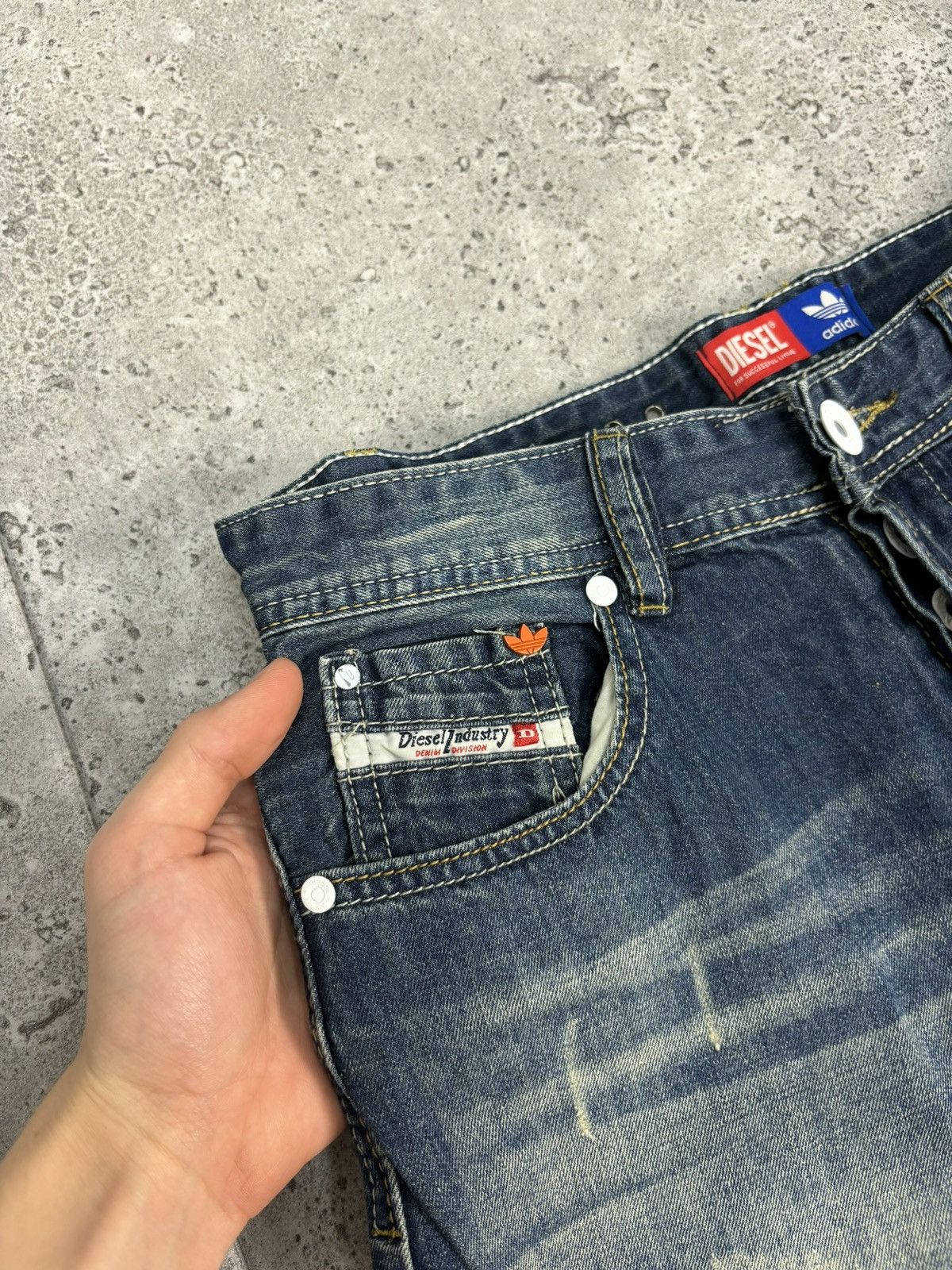 Adidas × Diesel × Vintage RARE Faded Distressed Diesel Adidas Denim Wideleg Pants Size US 32 / EU 48 - 9 Thumbnail