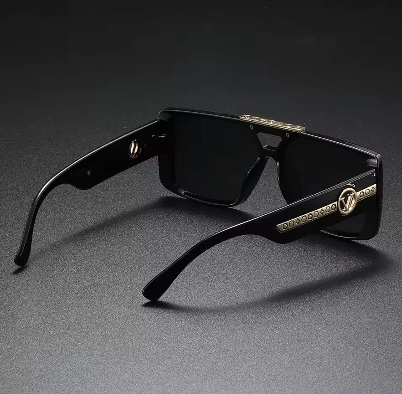 Other Luxury Oversized Square Sunglasses Black Gold UV400 Retro Size ONE SIZE - 2 Thumbnail