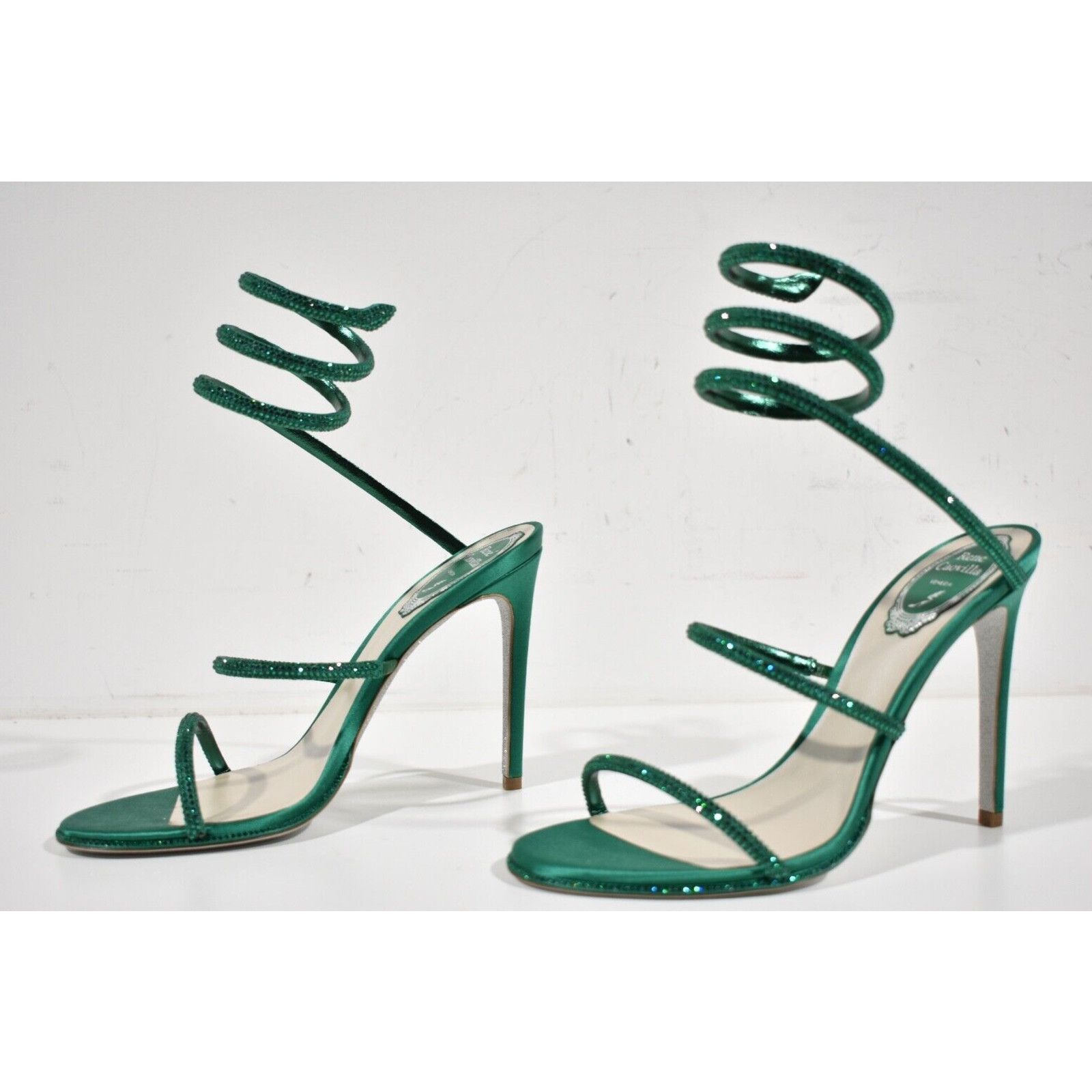 Rene Caovilla Cleo Emerald Crystal Ankle Wrap Strap Sandal Heel Pump 38 Size US 8 / IT 38 - 10 Thumbnail