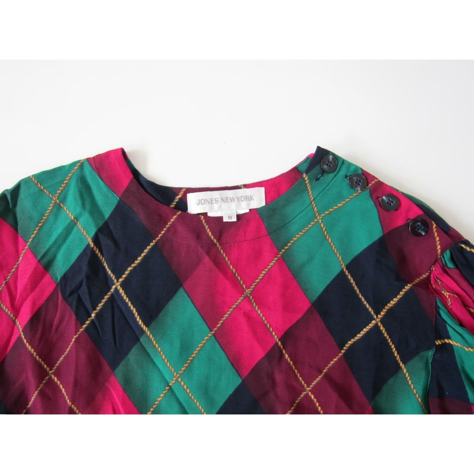 Jones New York VINTAGE Jones New York Blouse Shirt 8 Pink Green Blue Plaid Long Sleeve 100% Rayon Womens Size M / US 6-8 / IT 42-44 - 6 Thumbnail