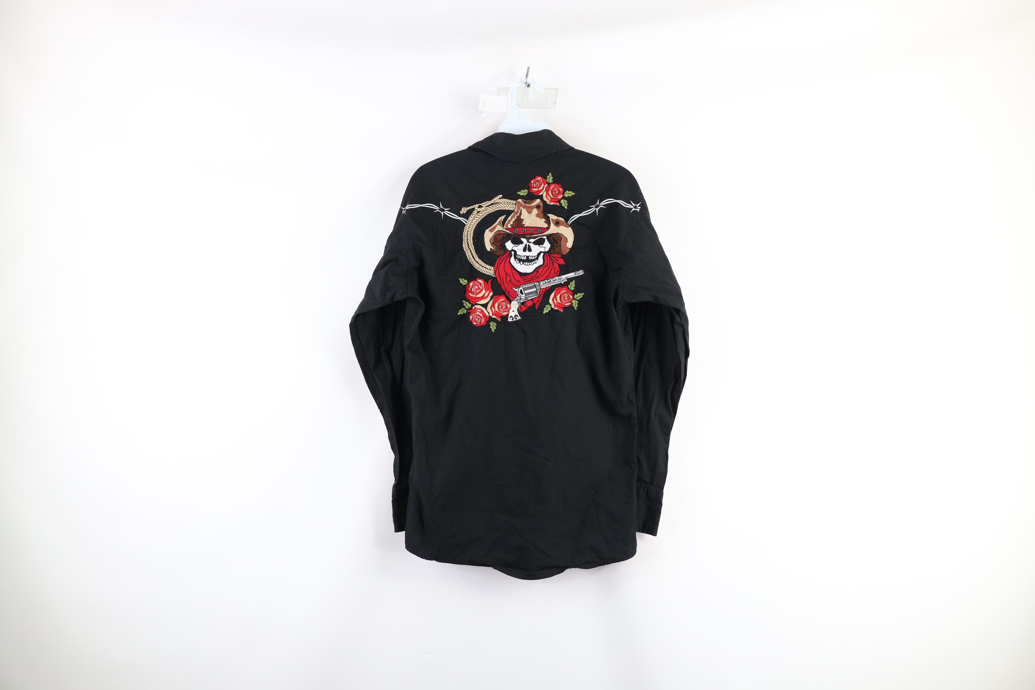 Vintage Vintage Rockabilly Rose Skull Snap Button Shirt Black Size US S / EU 44-46 / 1 - 9 Thumbnail