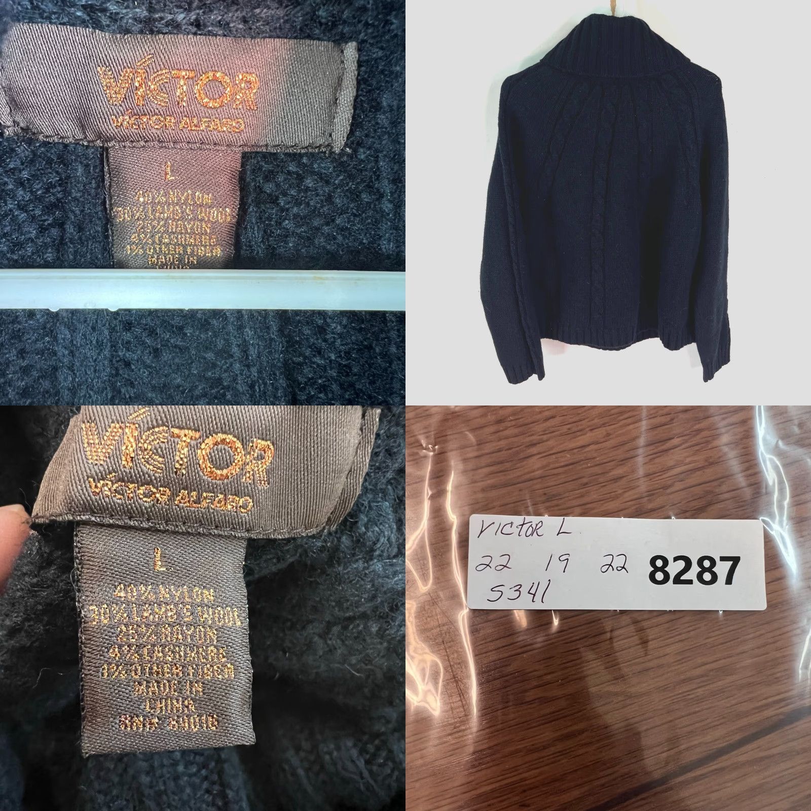 Vintage VINTAGE Victor Alfaro Lambs Wool Cable Knit Sweater Women's L Adult Black Bohemian Classic 90s Girls Mens? Size L / US 10 / IT 46 - 8 Thumbnail