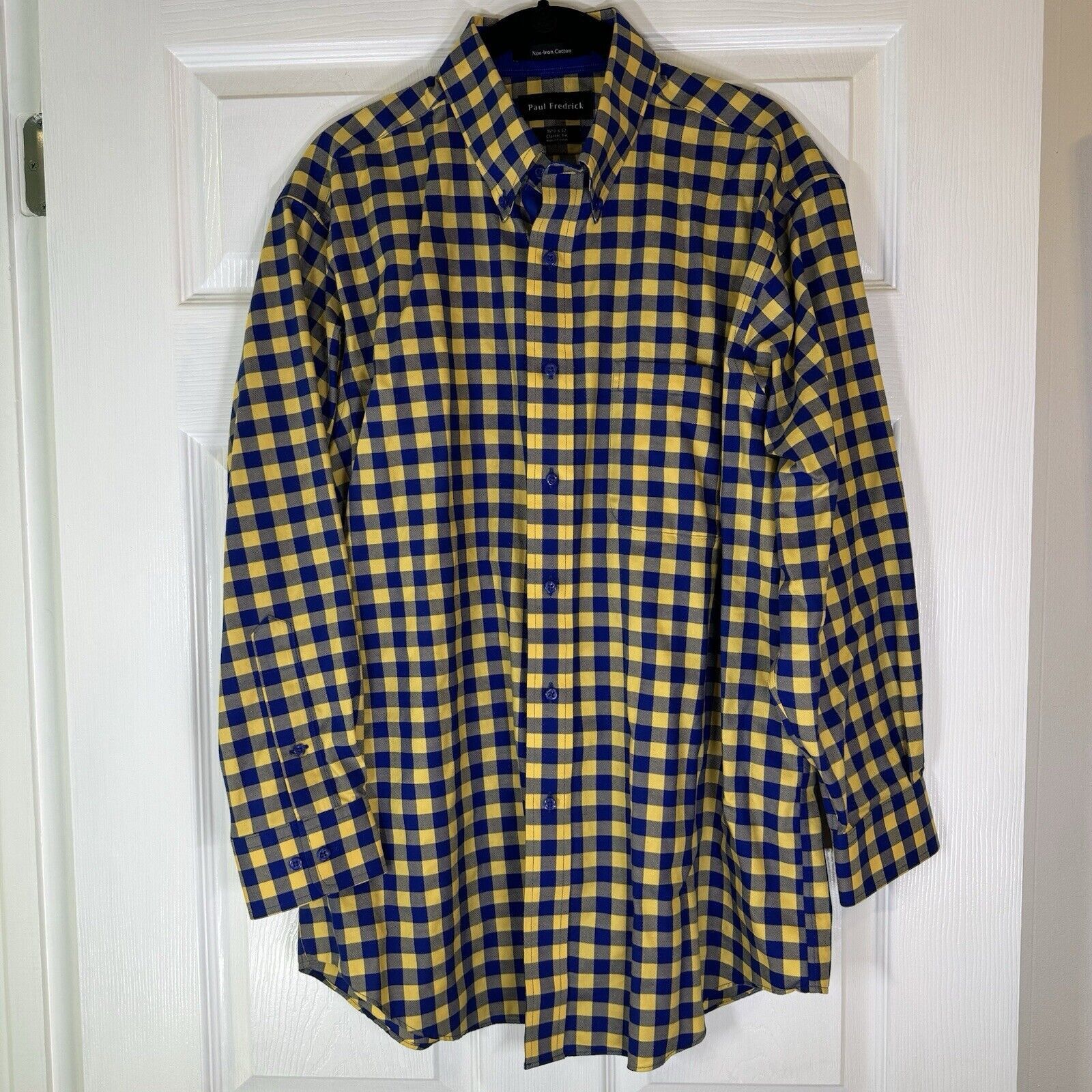 Paul Fredrick Paul Fredrick Blue Yellow Gingham Dress Shirt 16.5 x 32 Size US XS / EU 42 / 0 - 2 Thumbnail