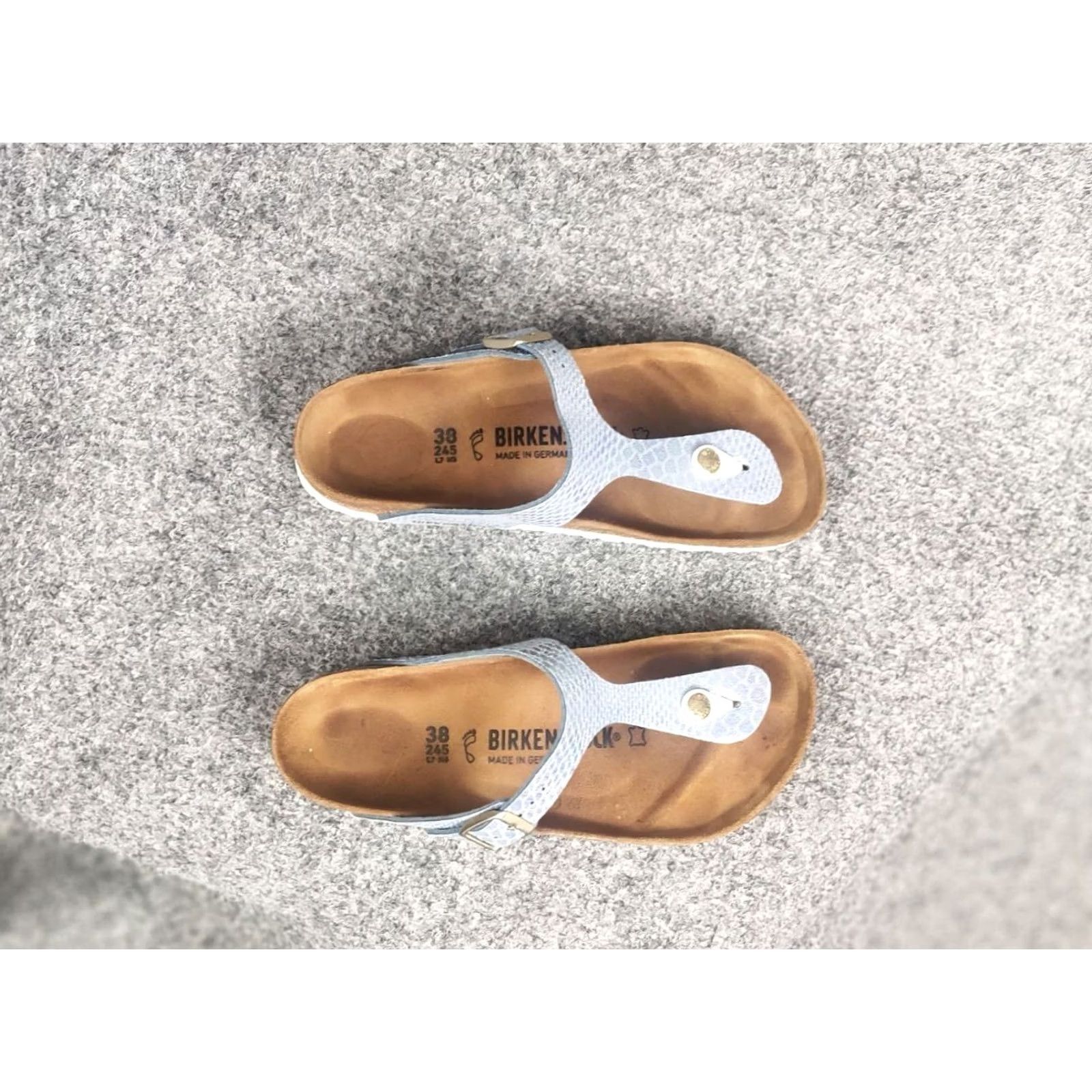 Birkenstock Birkenstock Gizeh Blue Snake Leather Orthopedic Sandal Women 38 8 Slip-On Slide Cork Insole Casual Shoes Size US 8 / IT 38 - 3 Thumbnail