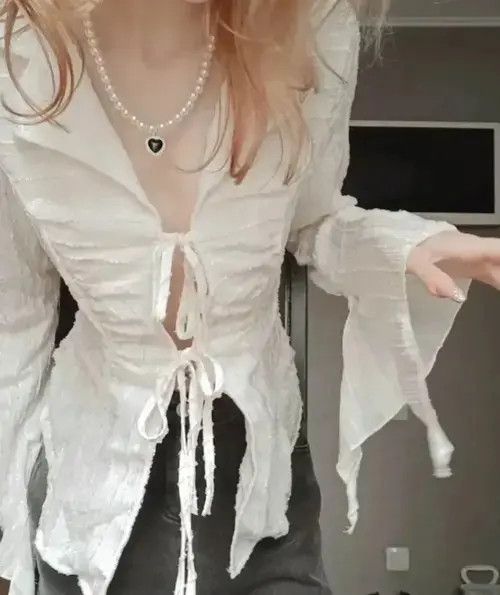 Japanese Brand Lace Up Blouse Size M / US 6-8 / IT 42-44 - 3 Thumbnail