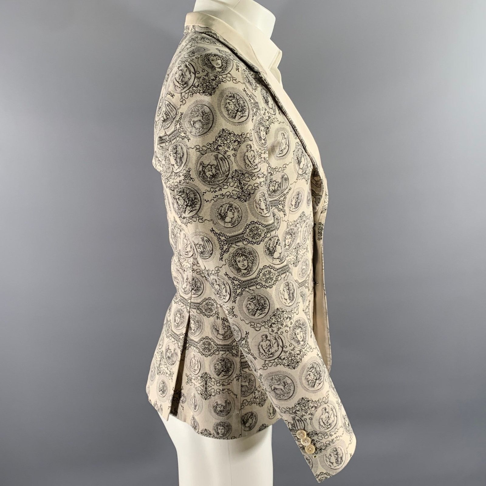 Dolce & Gabbana DOLCE & GABBANA 38 Cream Black Greca Peak Lapel Sport Coat Size 38R - 4 Thumbnail