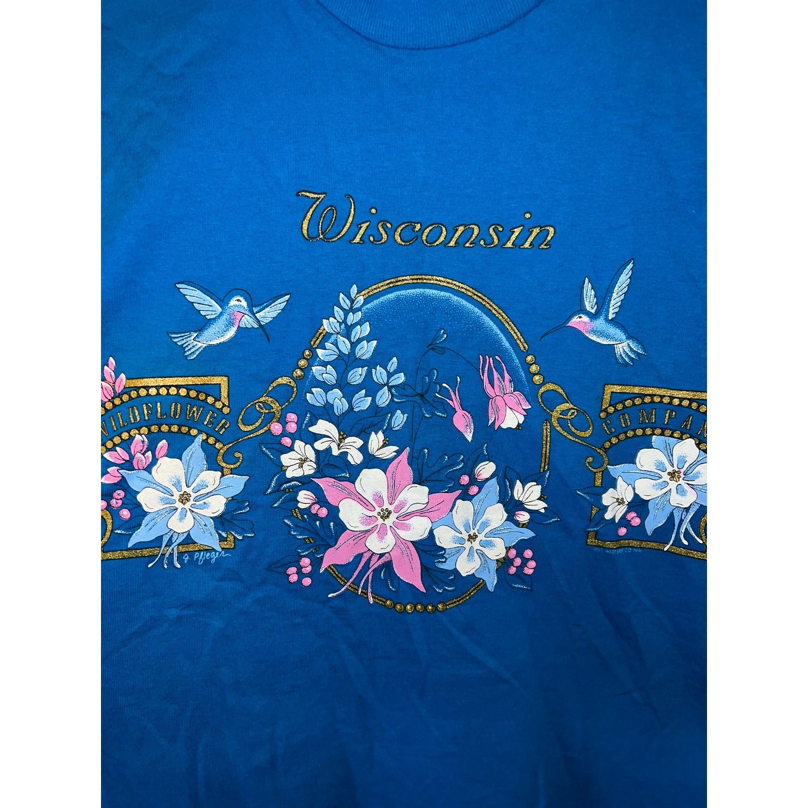 Jerzees Vintage Wildflower Shirt Wisconsin Blue Graphic Tee VTG L Size US L / EU 52-54 / 3 - 6 Thumbnail
