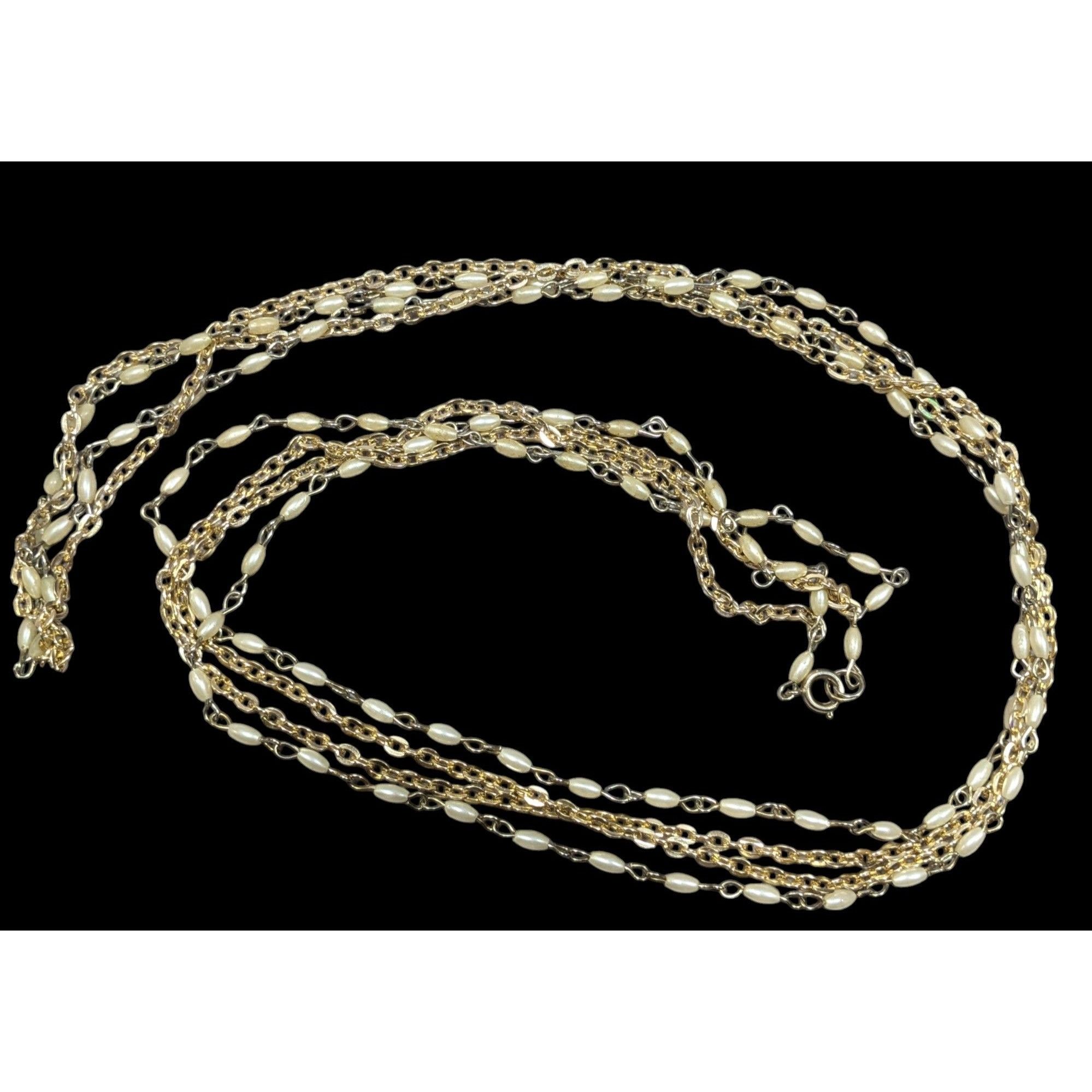 Other Elegant Hollywood Pearl Gold Tone Chain Double Layer Opera N Size ONE SIZE - 1 Thumbnail