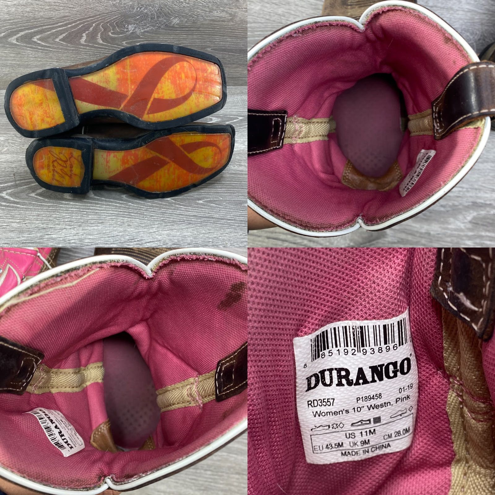 Durango VINTAGE Durango Womens Boots 11 Pink Brown Leather Western Lady Rebel Square Toe Cowboy - Breast Cancer Awareness - Pink Ribbon Womens Shoes Size US 9 / IT 39 - 8 Thumbnail