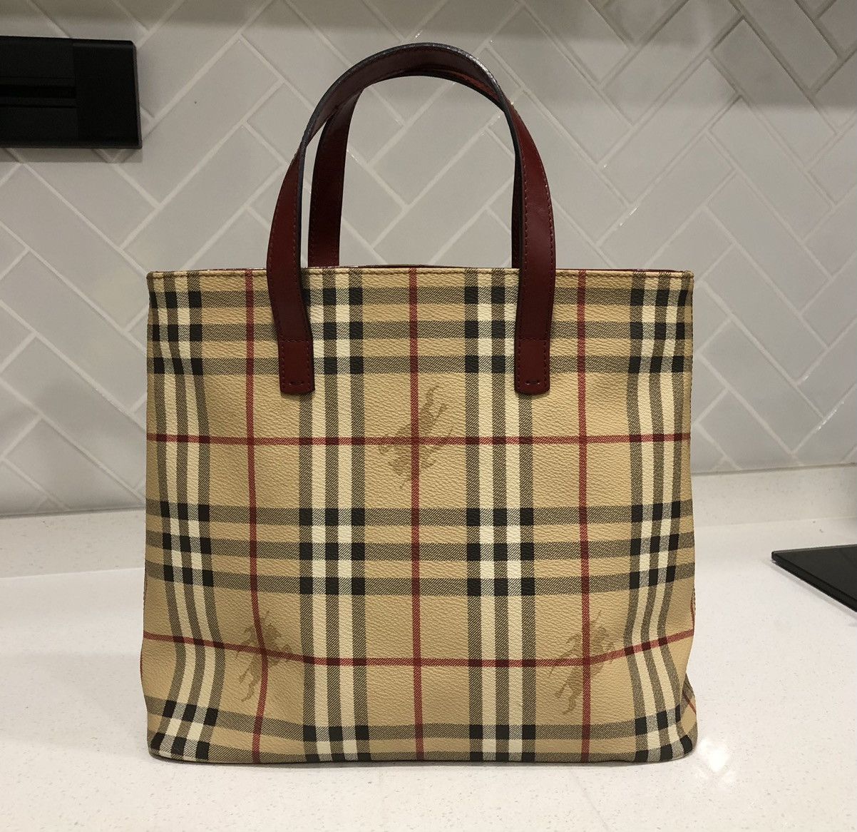 Burberry BURBERRY Nova Check Tote Bag PVC Leather Beige Auth T-03-01 Size ONE SIZE - 2 Thumbnail