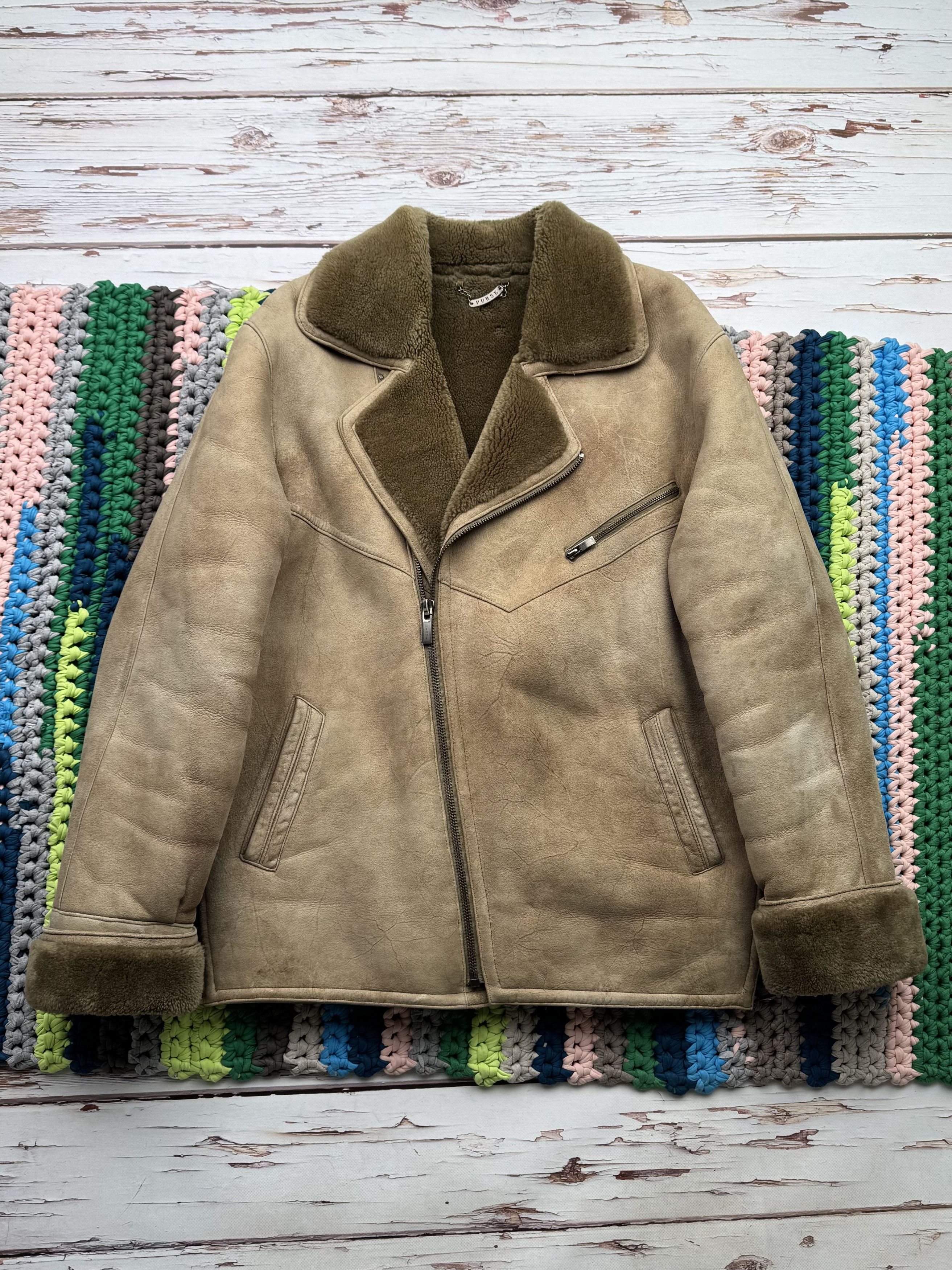 Japanese Brand Vintage Real Sheepskin Coat With Asymmetry Zip (ET1)(D15) Size US L / EU 52-54 / 3 - 1 Thumbnail