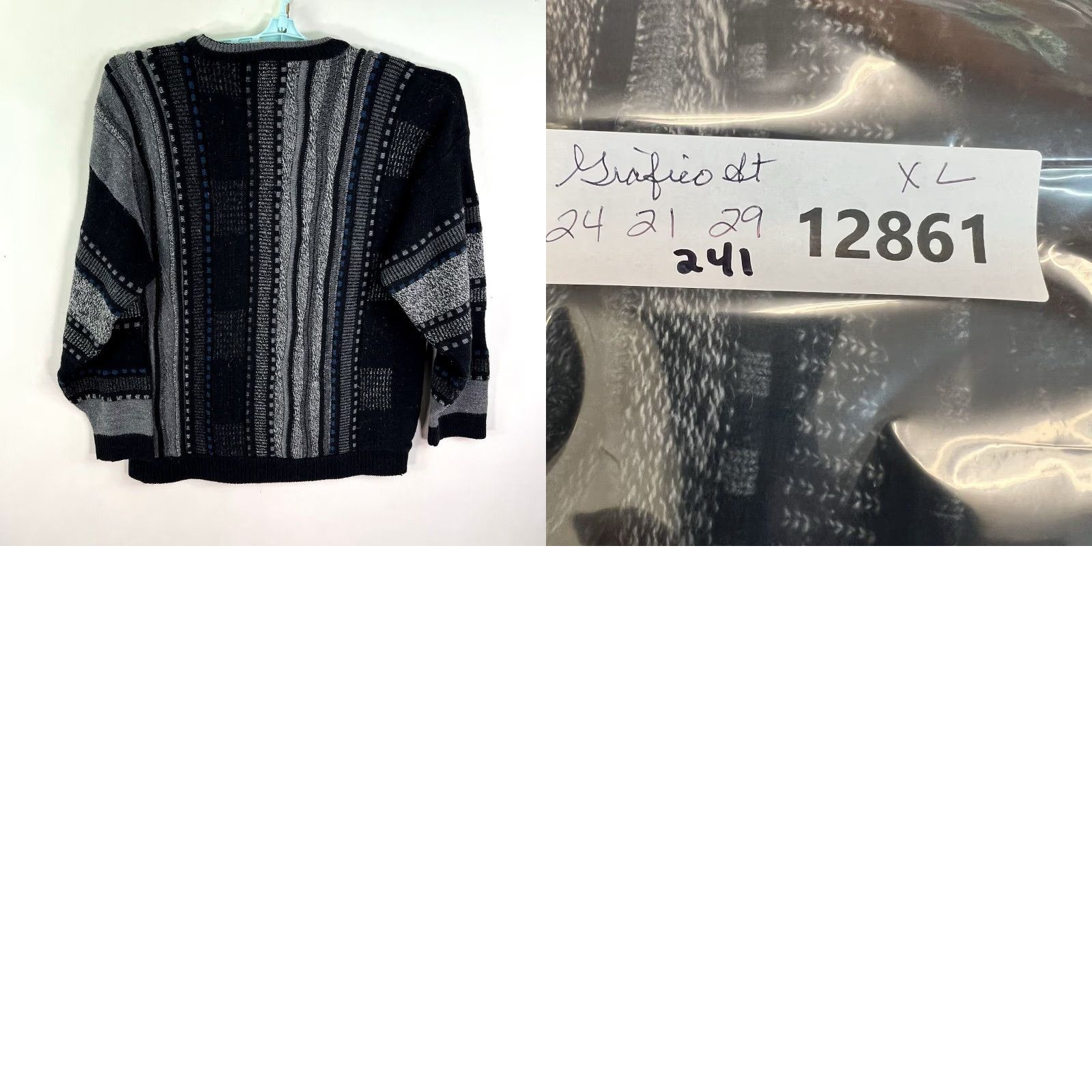 Vintage VINTAGE Grafico Italia Wool Blend Chunky-Knit Sweater Mens XL Black Geometric 80s 90s Size US XL / EU 56 / 4 - 8 Thumbnail