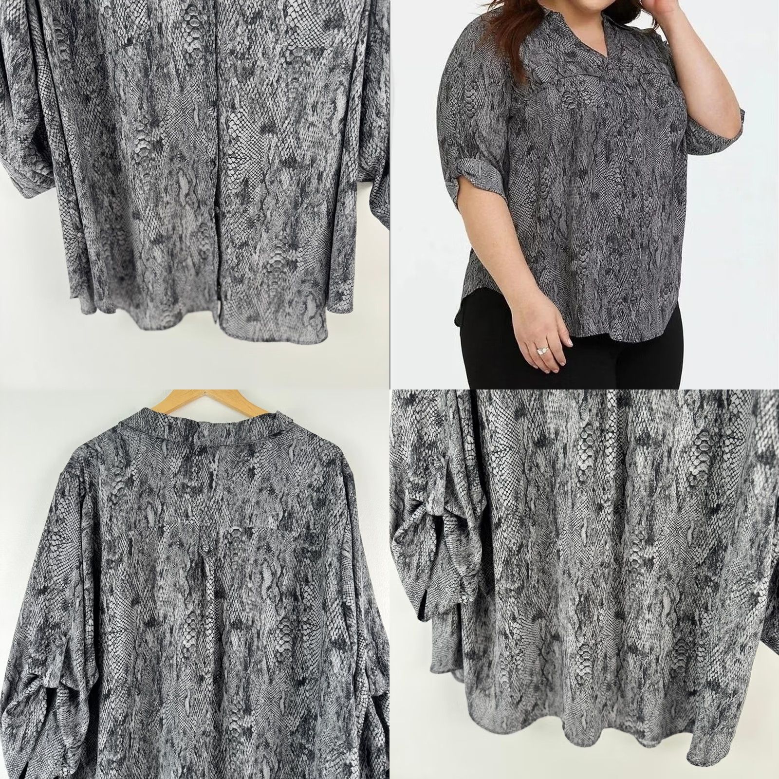 Torrid Torrid Grey Snakeskin Print Georgette Button Down Blouse Plus 4 4X 3/4 Sleeve Size XXL / US 16-18 / IT 52-54 - 8 Thumbnail