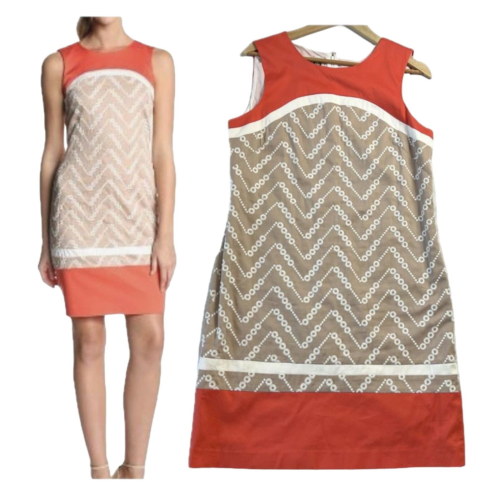 Anne Klein Anne Klein Women's Shift Dress 12 Orange Tan Sleeveless Size XL / US 12-14 / IT 48-50 - 1 Thumbnail