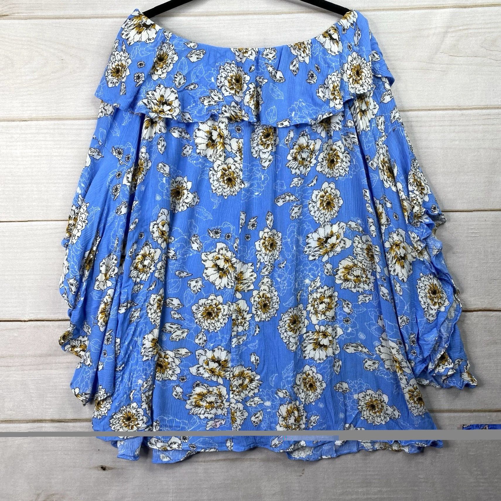 Bell UMGEE Blouse Off Shoulder Top 3/4 Bell Sleeve Blue Floral M Women Beach Boho Lightweight Cambray Shirt Size M / US 6-8 / IT 42-44 - 8 Thumbnail