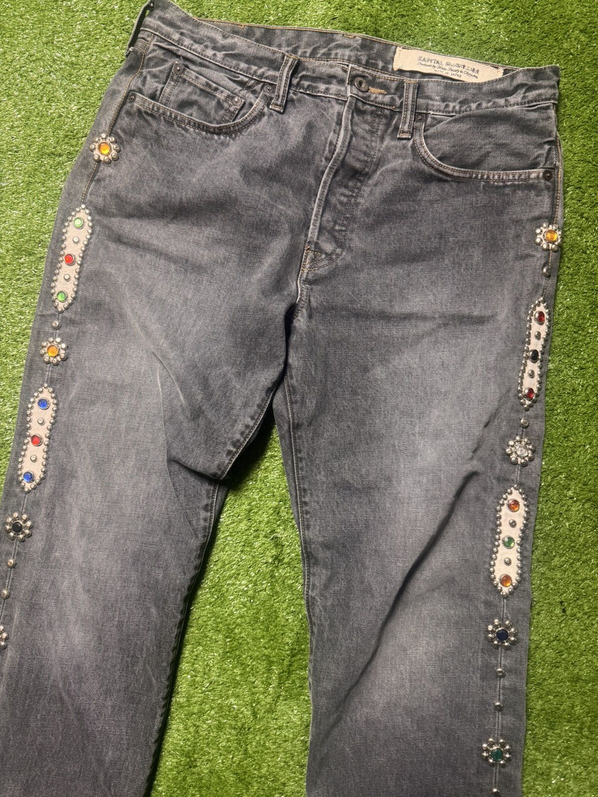 Kapital Kapital Monkey Cisco Gemstone Studded Denim Jeans Grey/Black Size US 34 / EU 50 - 2 Thumbnail