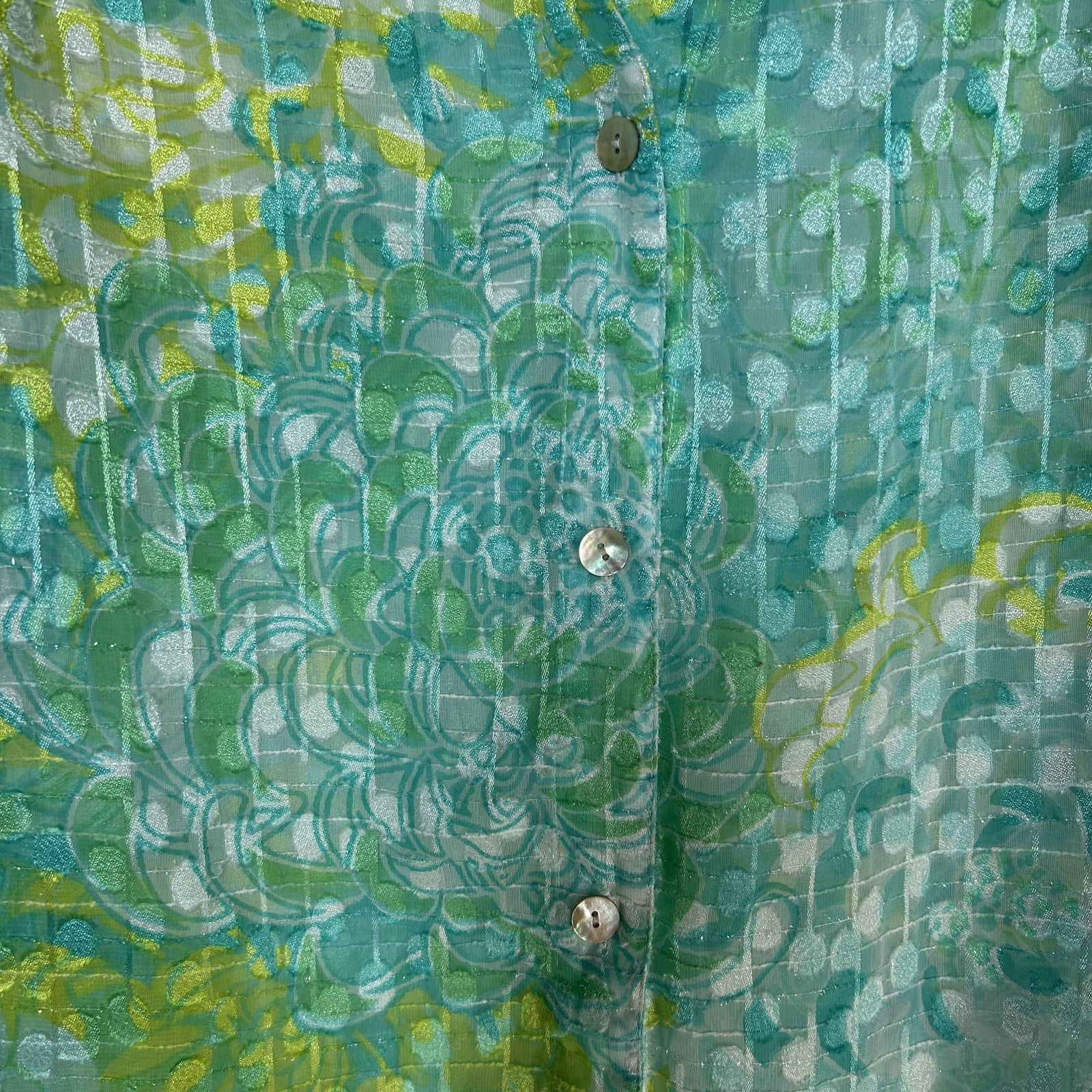 Vintage VTG Ruby Rd Teal Lime Floral Sz 10 Sheer Burnout Whimsygoth Size L / US 10 / IT 46 - 3 Thumbnail