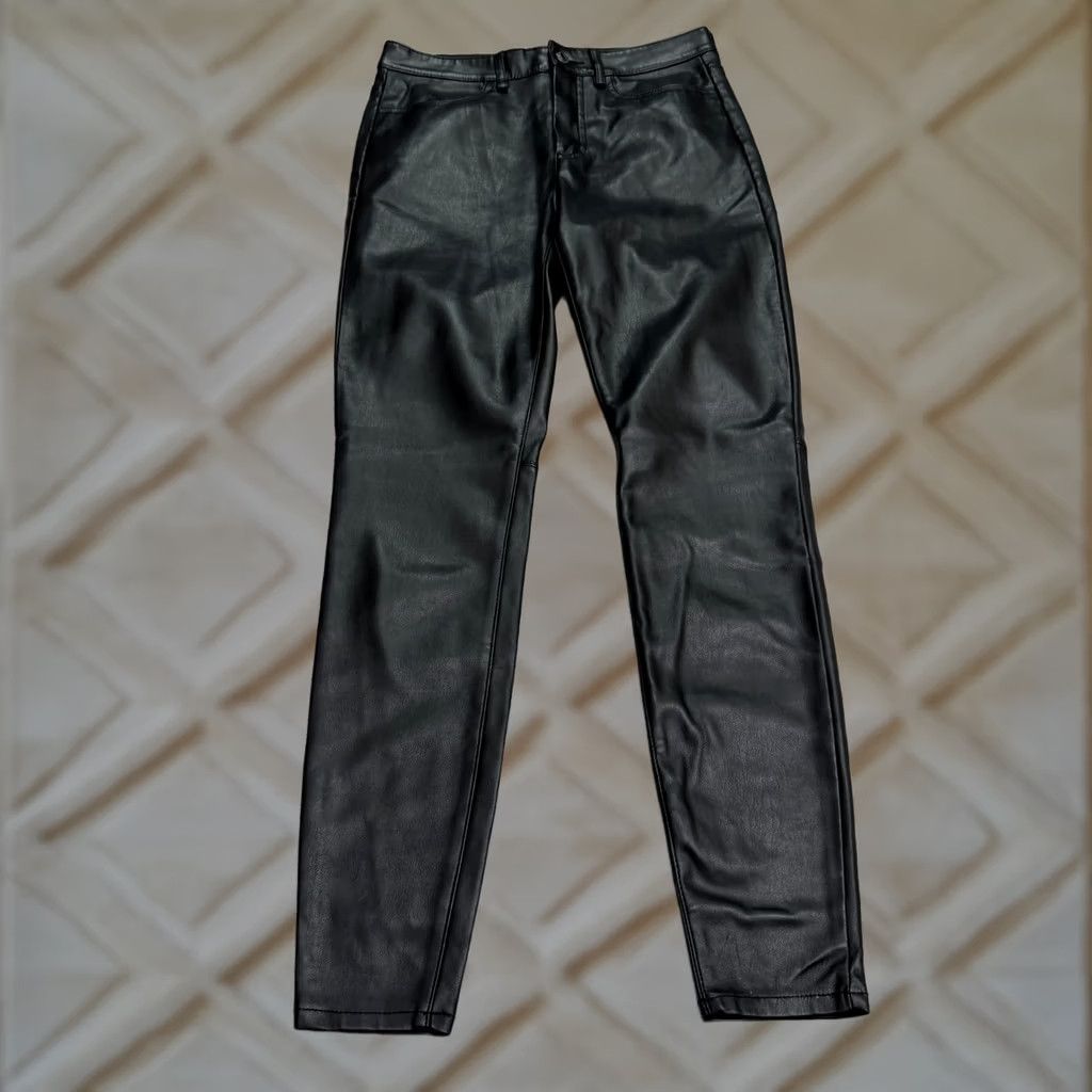 Free People Free People Pants Skinny Black Womens 29 Classic High Rise Flat Front Button Zip Stretch Leather Look Vegan Faux Leather Size 29" - 1 Thumbnail