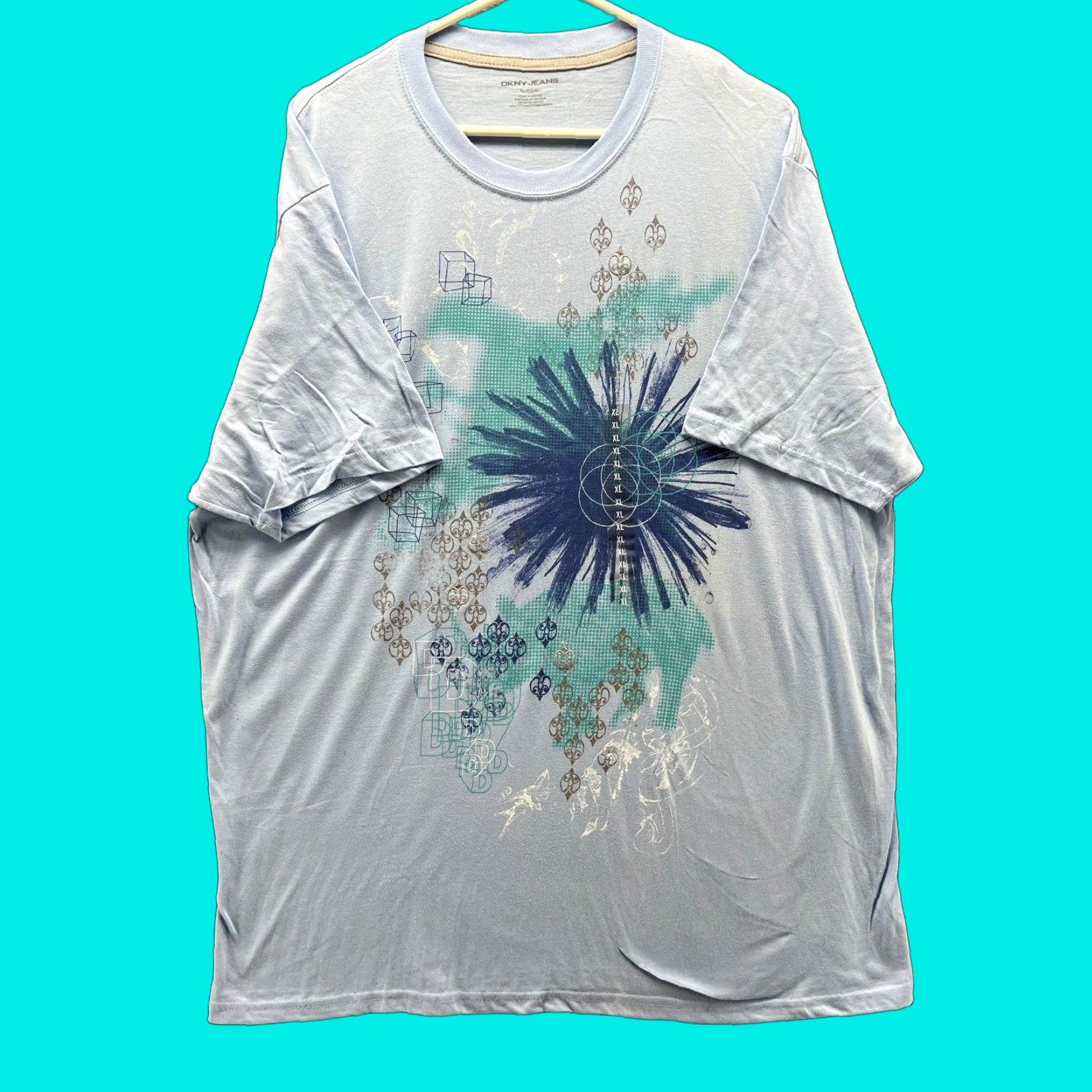 DKNY DKNY Jeans Shirt Mens XL Blue Abstract Graphic Tee Tagless Crew Neck Cotton Short Sleeve Graphic Print Mens XL Blue Abstract Graphic Tee Size US XL / EU 56 / 4 - 1 Thumbnail