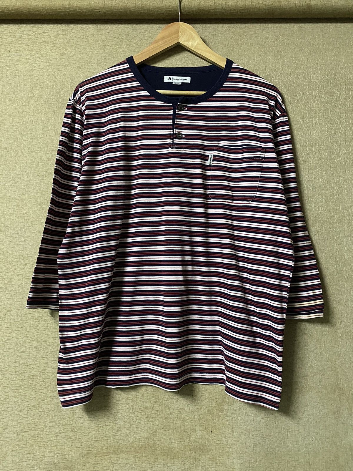 Aquascutum Stripes Quarter Sleeves Pocket Tee