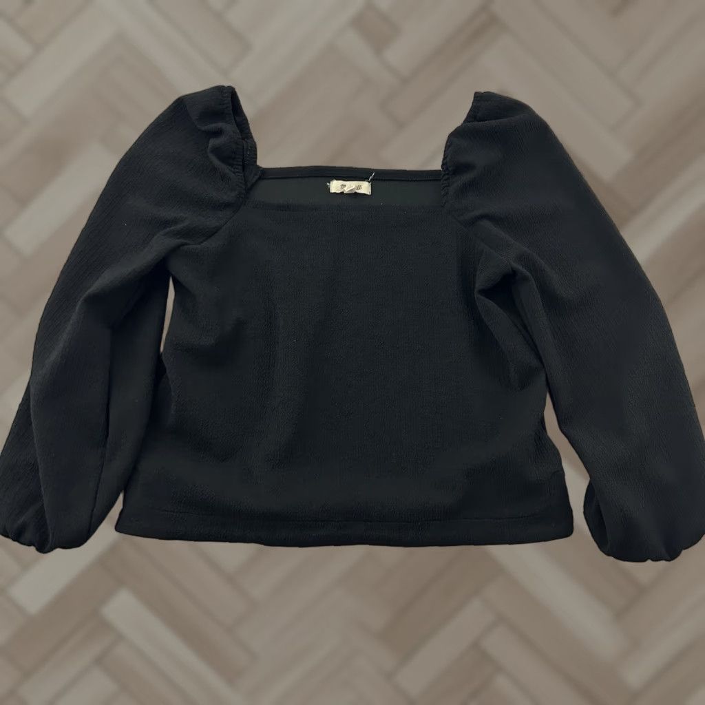 Madewell Madewell Black Puff Sleeve Top Women XS Crepe Square Neck Blouse Long Sleeve Ruffle Shirt Size XS / US 0-2 / IT 36-38 - 1 Thumbnail