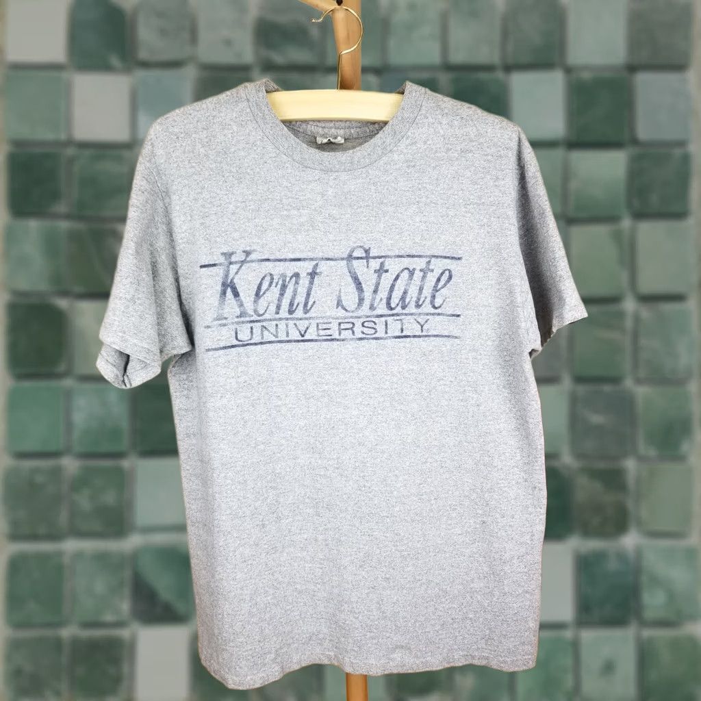 Vintage VINTAGE 90's KENT STATE UNIVERSITY GRAY RAYON SINGLE STITCH T-SHIRT LARGE Mens Size US L / EU 52-54 / 3 - 1 Thumbnail