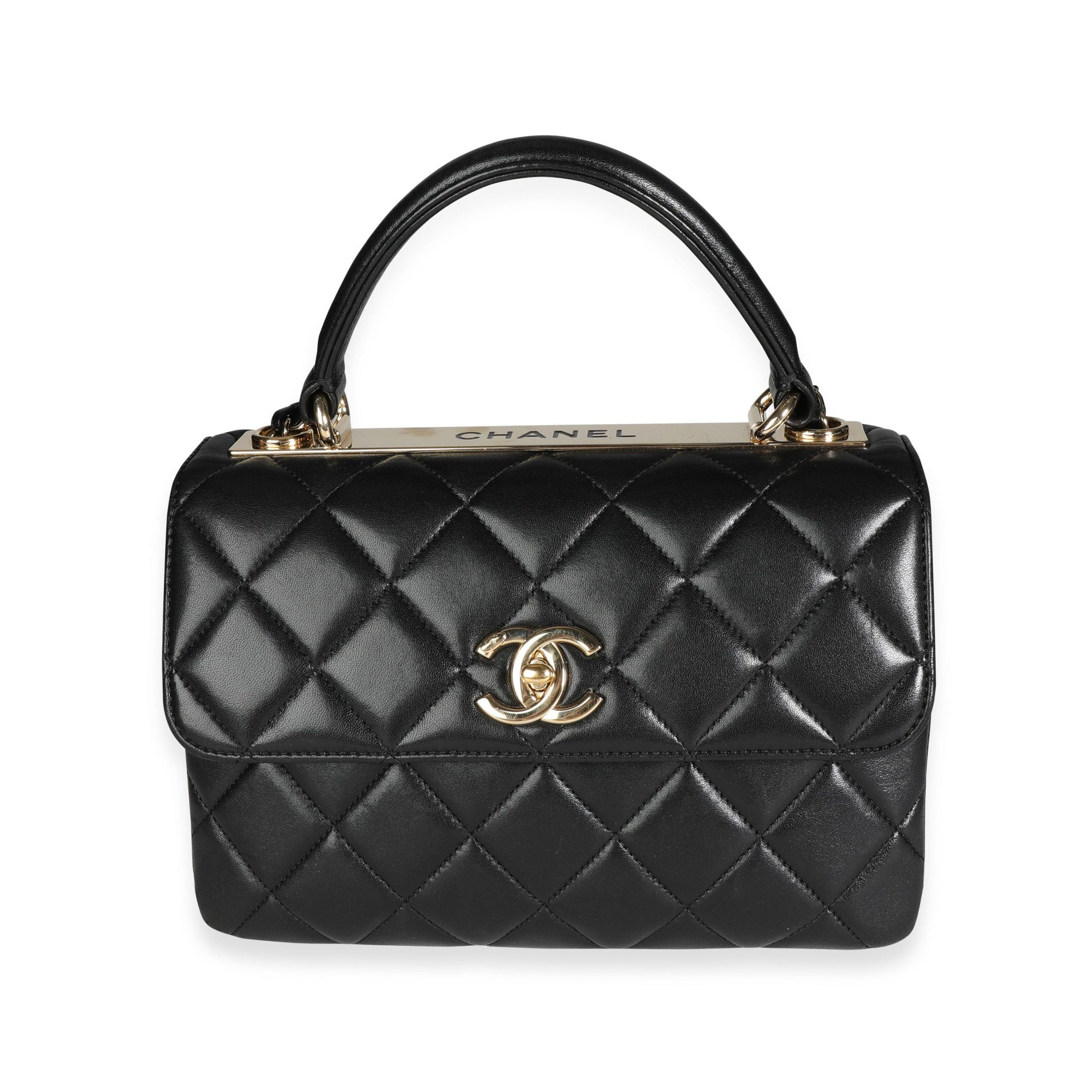 image of Chanel Black Quilted Lambskin Trendy Cc Top Handle Flap Bag, Women's
